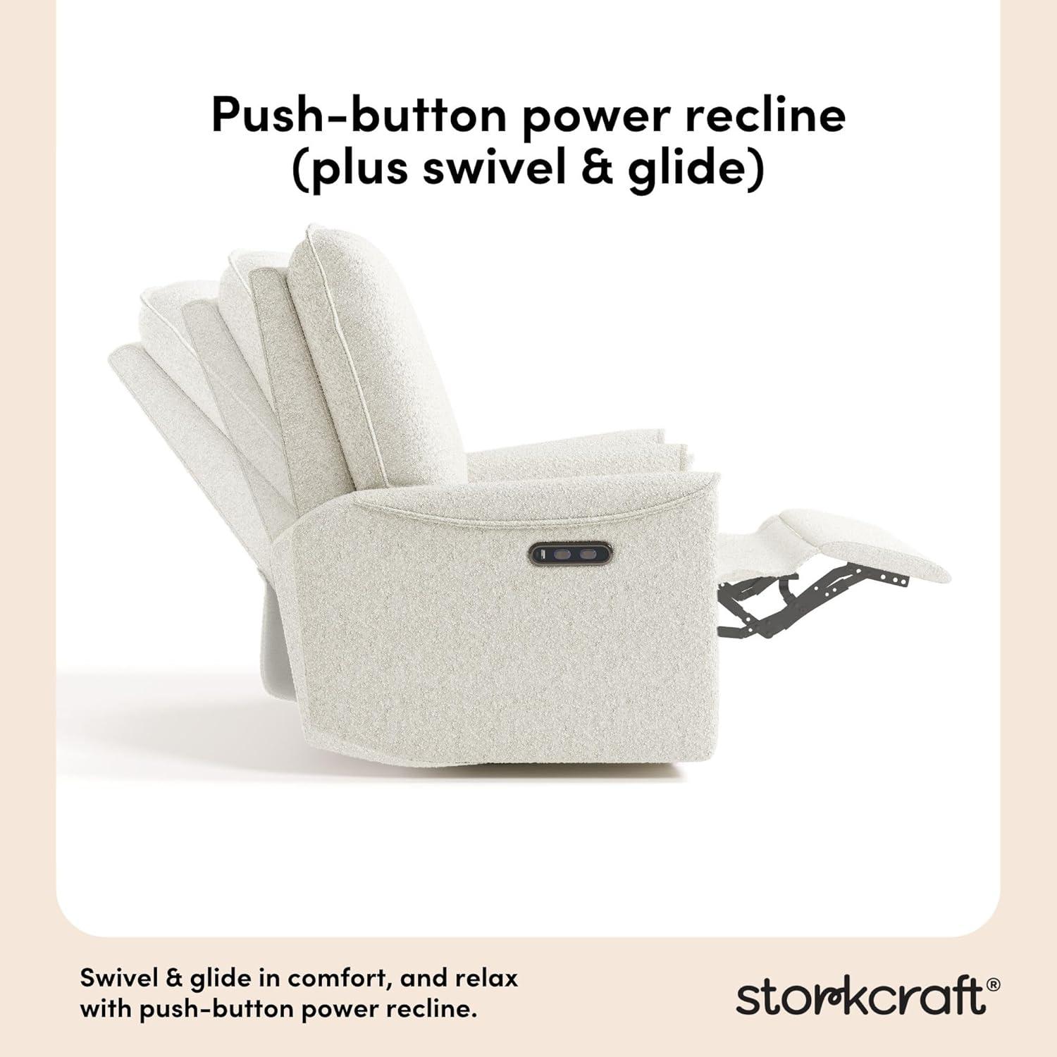 imageStorkcraft Santos Deluxe Power Recliner Swivel Glider Ivory Boucle Premium Electronic Power Recliner for Nursery Includes DualUSB Charging Port with USBA ampamp USBC Glider Rocking ChairIvory Boucle