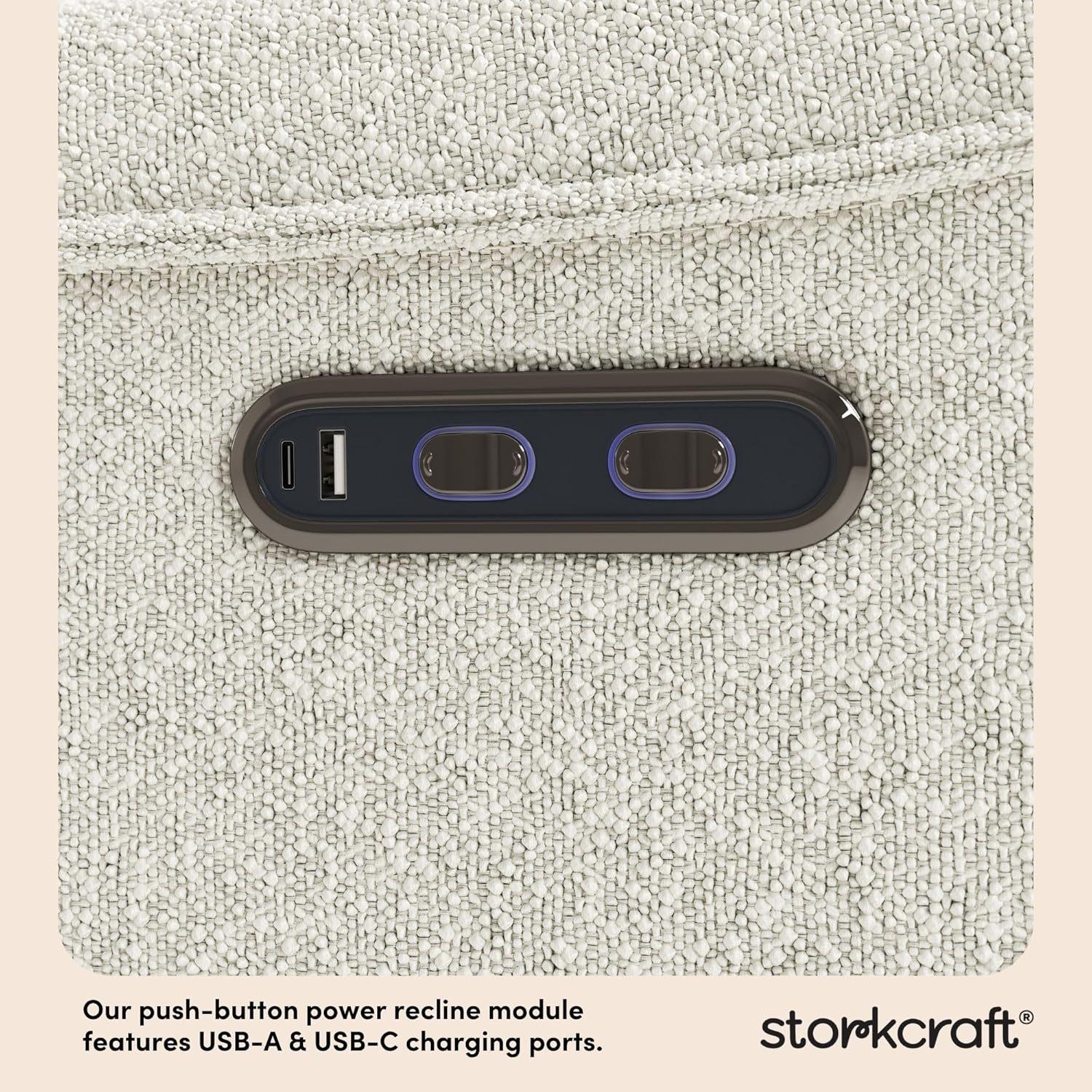 imageStorkcraft Santos Deluxe Power Recliner Swivel Glider Ivory Boucle Premium Electronic Power Recliner for Nursery Includes DualUSB Charging Port with USBA ampamp USBC Glider Rocking ChairIvory Boucle