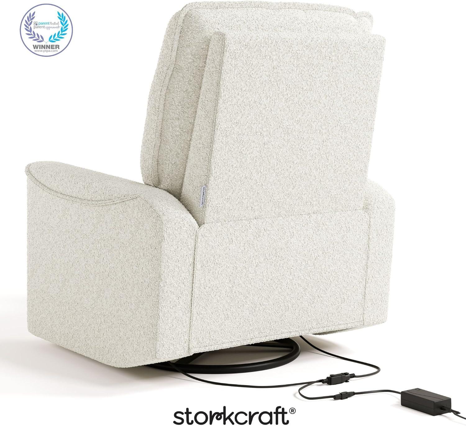 imageStorkcraft Santos Deluxe Power Recliner Swivel Glider Ivory Boucle Premium Electronic Power Recliner for Nursery Includes DualUSB Charging Port with USBA ampamp USBC Glider Rocking ChairIvory Boucle
