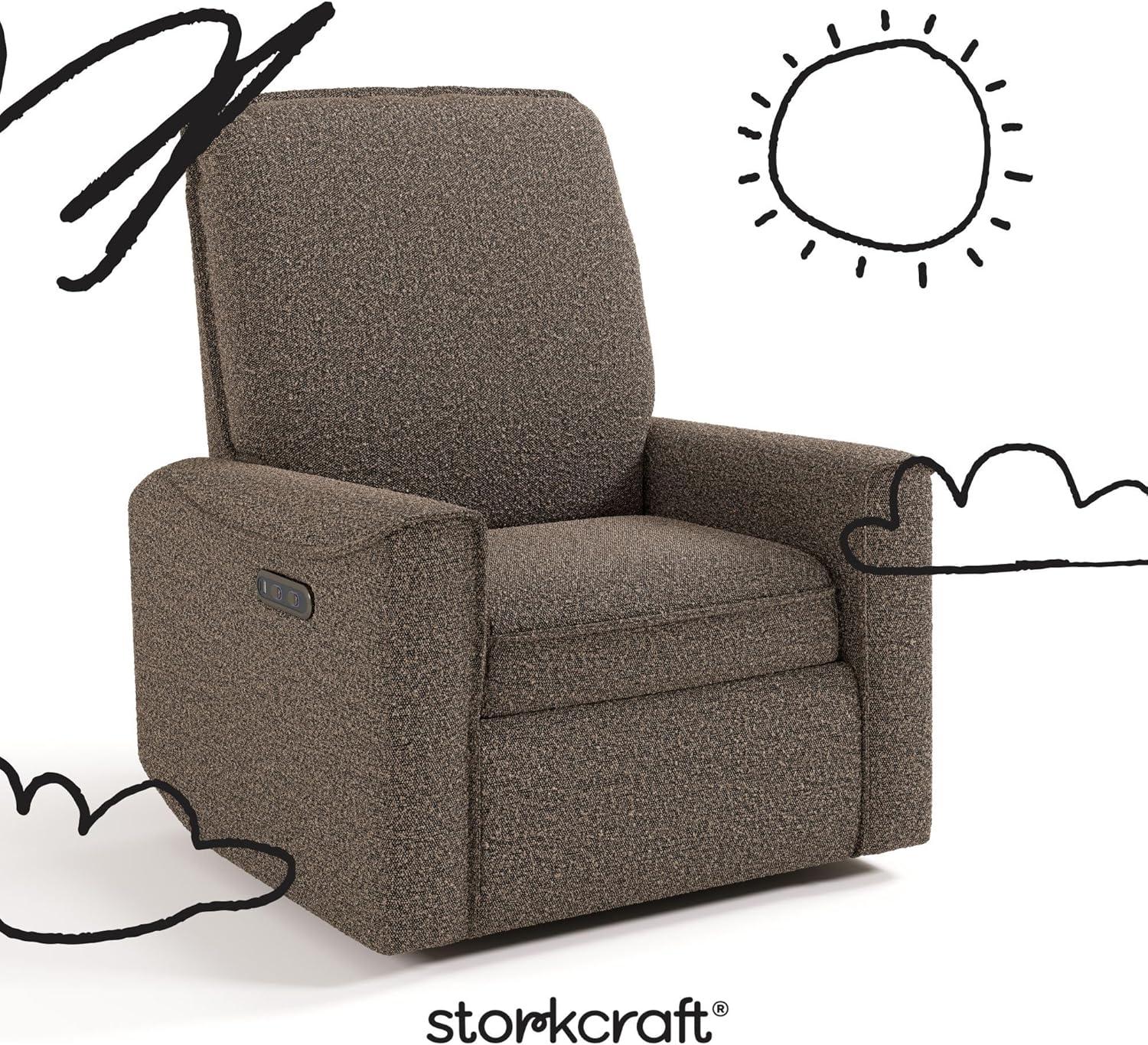 imageStorkcraft Santos Deluxe Power Recliner Swivel Glider Ivory Boucle Premium Electronic Power Recliner for Nursery Includes DualUSB Charging Port with USBA ampamp USBC Glider Rocking ChairMountain Brown Boucle