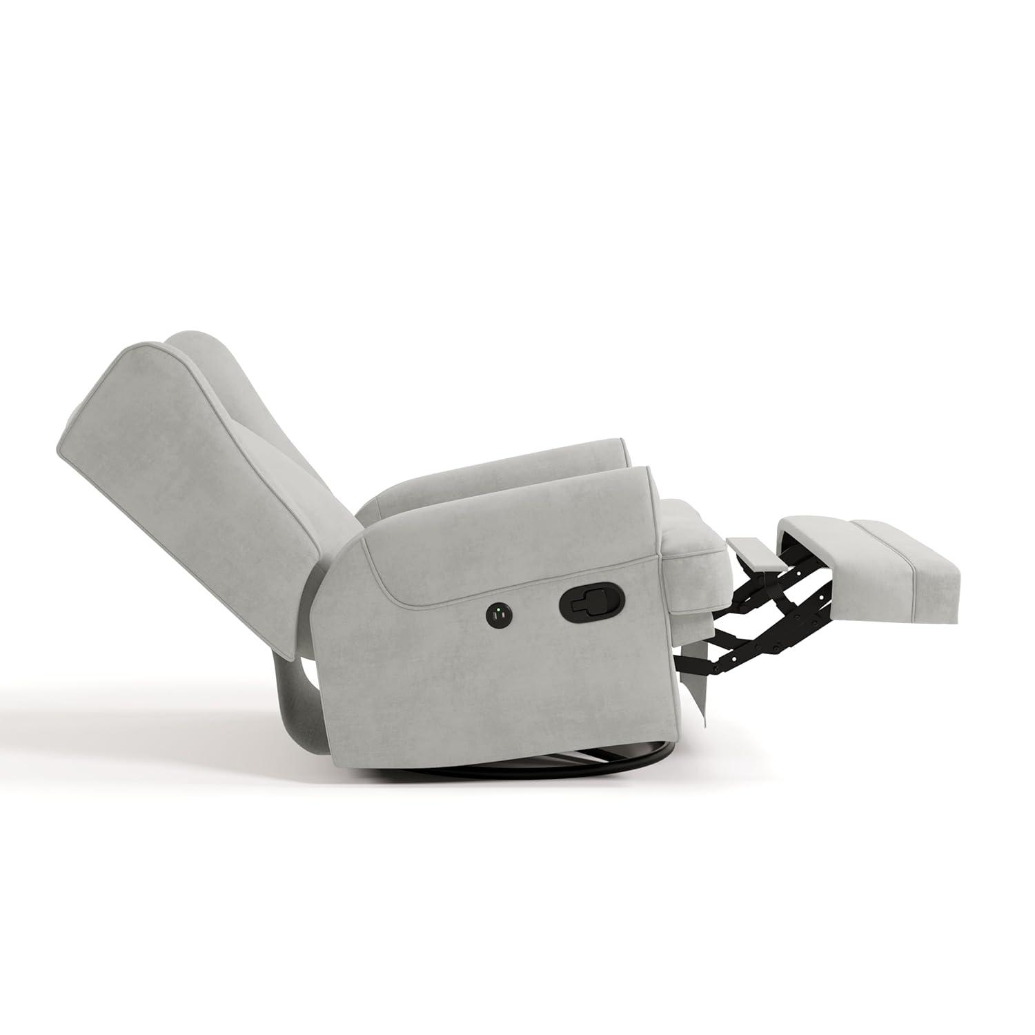 imageStorkcraft Serenity Glider Recliner Nursery Chair with USB Charging Port Ivory Premium Upholstered Nursery Glider Recliner with Manual Recline Function Dual USB ChargingSteel