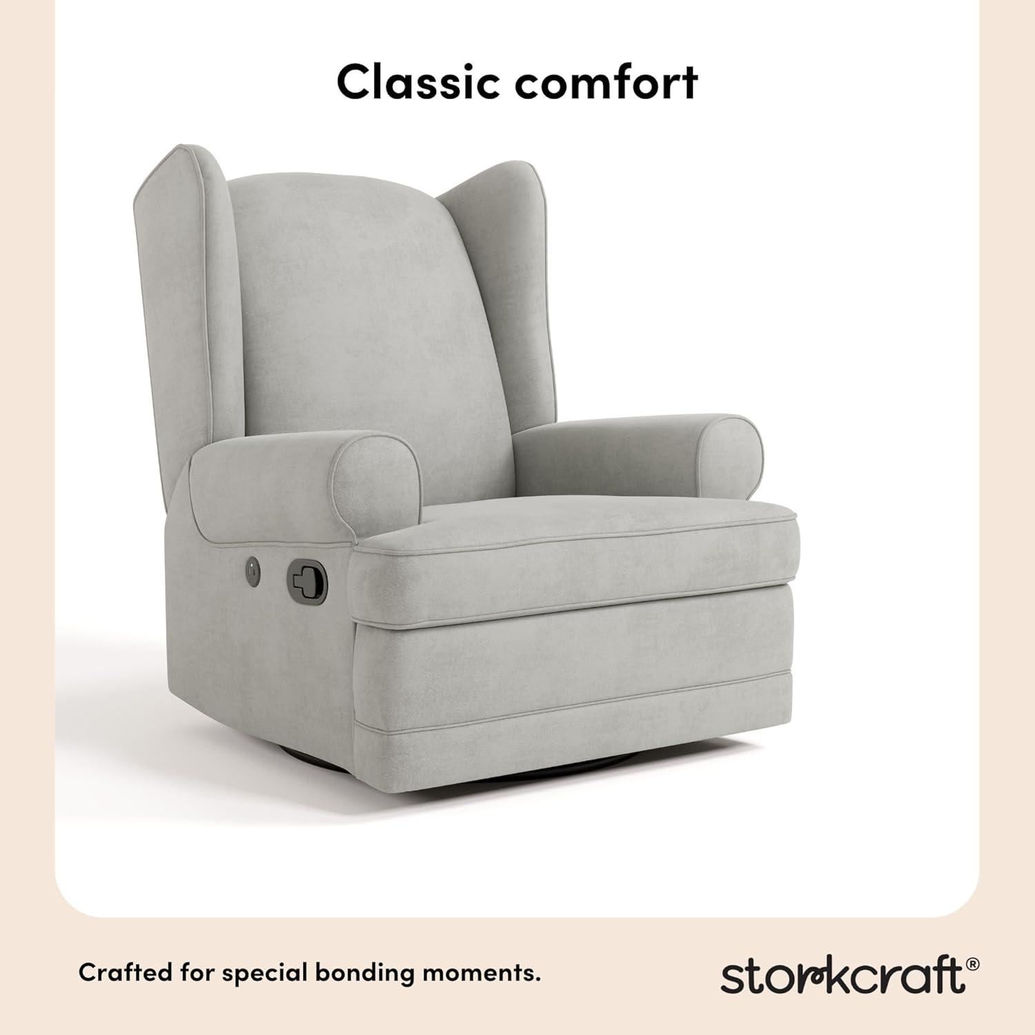 imageStorkcraft Serenity Glider Recliner Nursery Chair with USB Charging Port Ivory Premium Upholstered Nursery Glider Recliner with Manual Recline Function Dual USB ChargingSteel