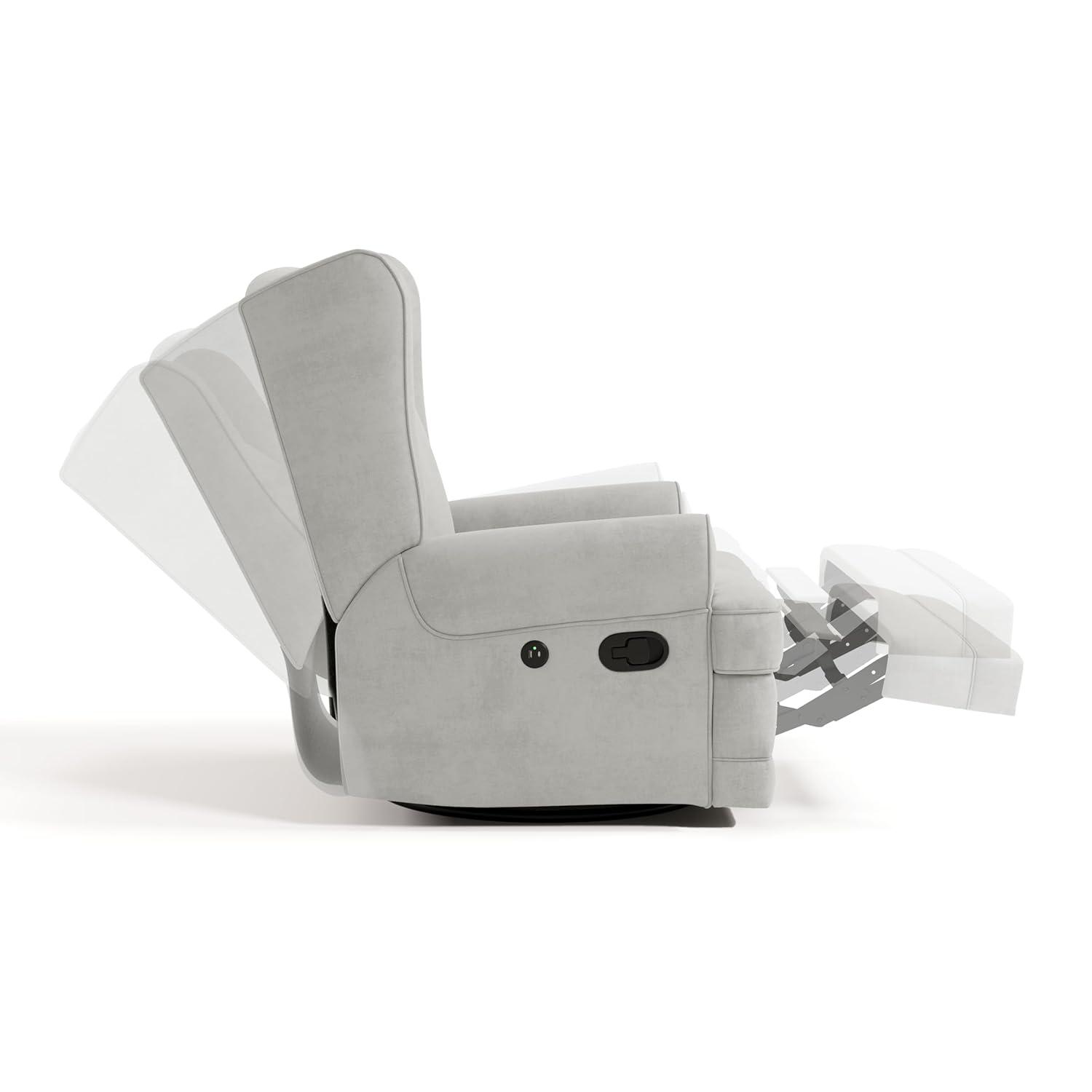 imageStorkcraft Serenity Glider Recliner Nursery Chair with USB Charging Port Ivory Premium Upholstered Nursery Glider Recliner with Manual Recline Function Dual USB ChargingSteel