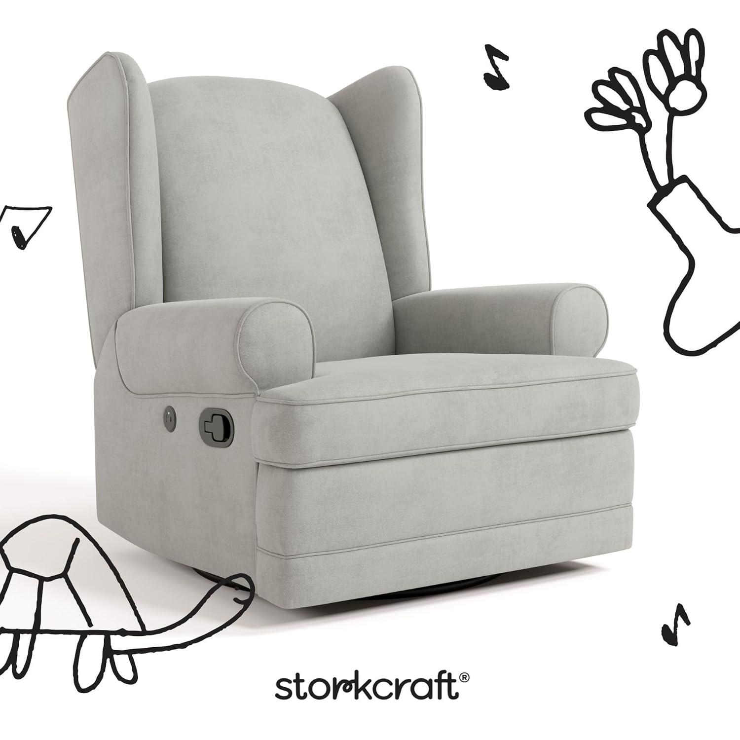 imageStorkcraft Serenity Glider Recliner Nursery Chair with USB Charging Port Ivory Premium Upholstered Nursery Glider Recliner with Manual Recline Function Dual USB ChargingSteel
