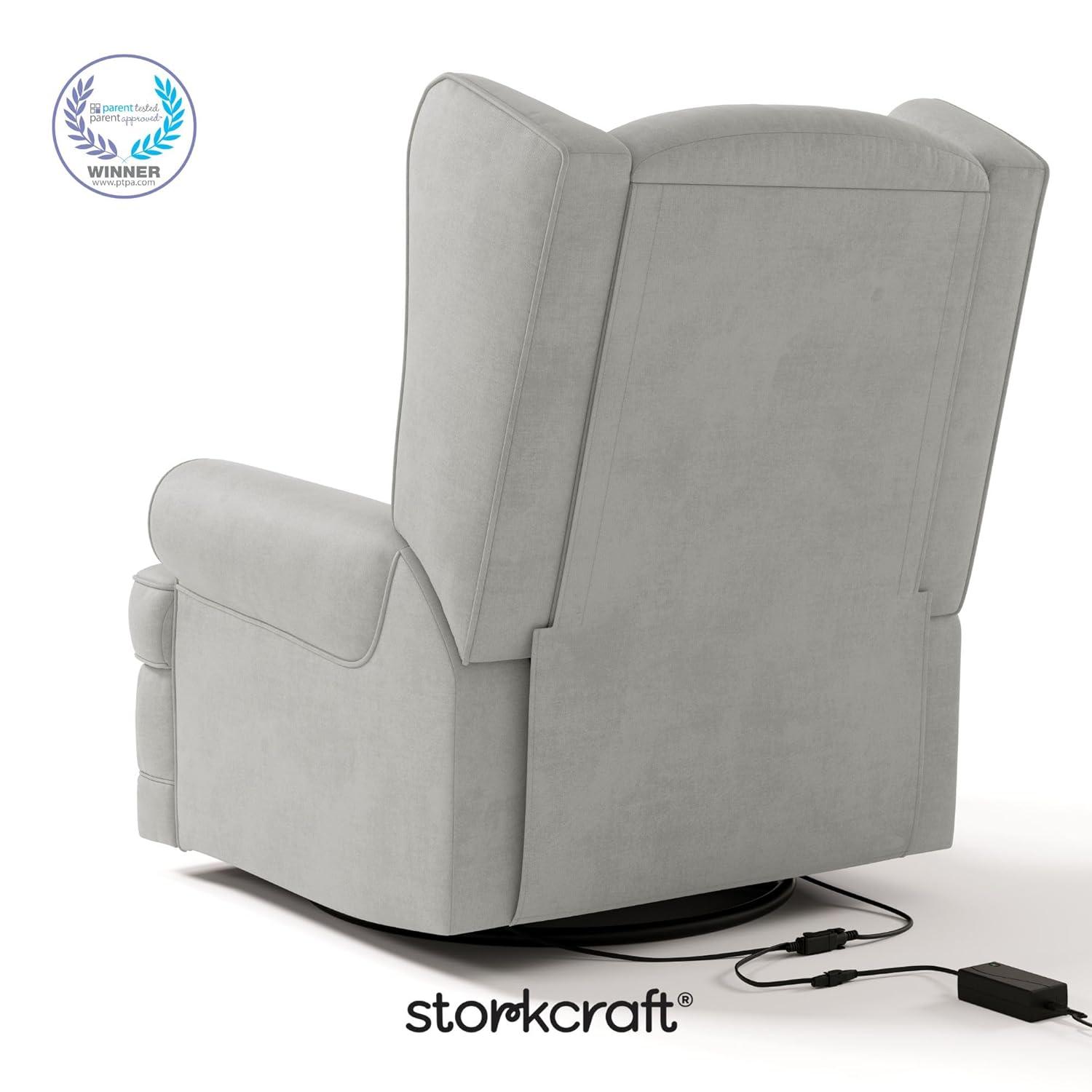 imageStorkcraft Serenity Glider Recliner Nursery Chair with USB Charging Port Ivory Premium Upholstered Nursery Glider Recliner with Manual Recline Function Dual USB ChargingSteel