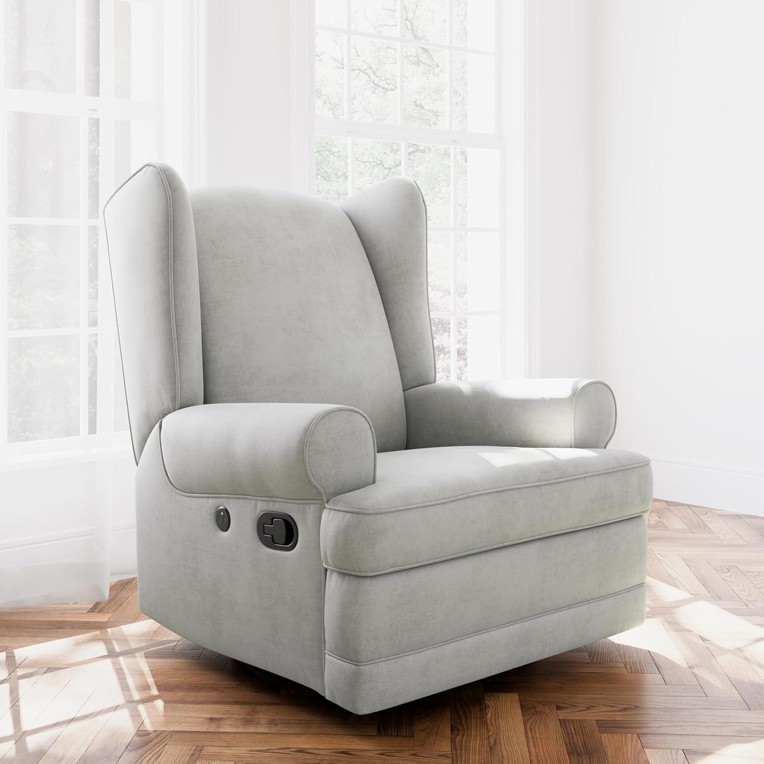 imageStorkcraft Serenity Glider Recliner Nursery Chair with USB Charging Port Ivory Premium Upholstered Nursery Glider Recliner with Manual Recline Function Dual USB ChargingSteel