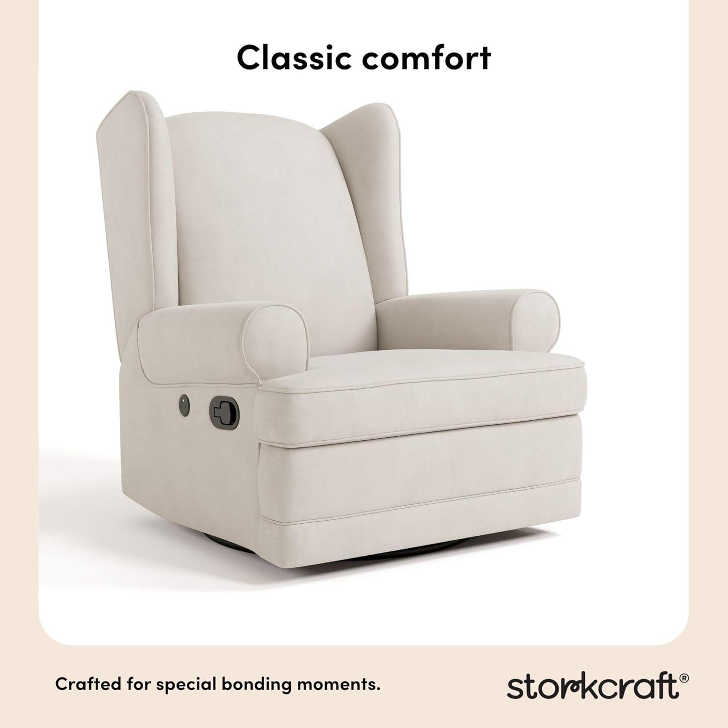 imageStorkcraft Serenity Glider Recliner Nursery Chair with USB Charging Port Ivory Premium Upholstered Nursery Glider Recliner with Manual Recline Function Dual USB ChargingIvory