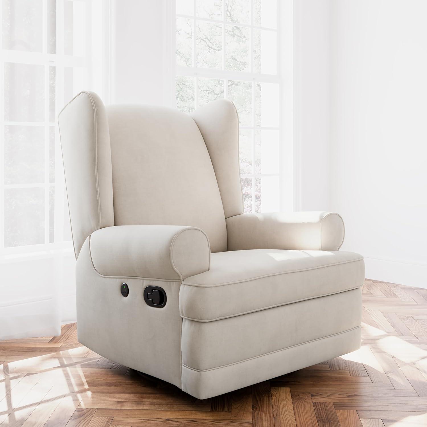imageStorkcraft Serenity Glider Recliner Nursery Chair with USB Charging Port Ivory Premium Upholstered Nursery Glider Recliner with Manual Recline Function Dual USB ChargingIvory