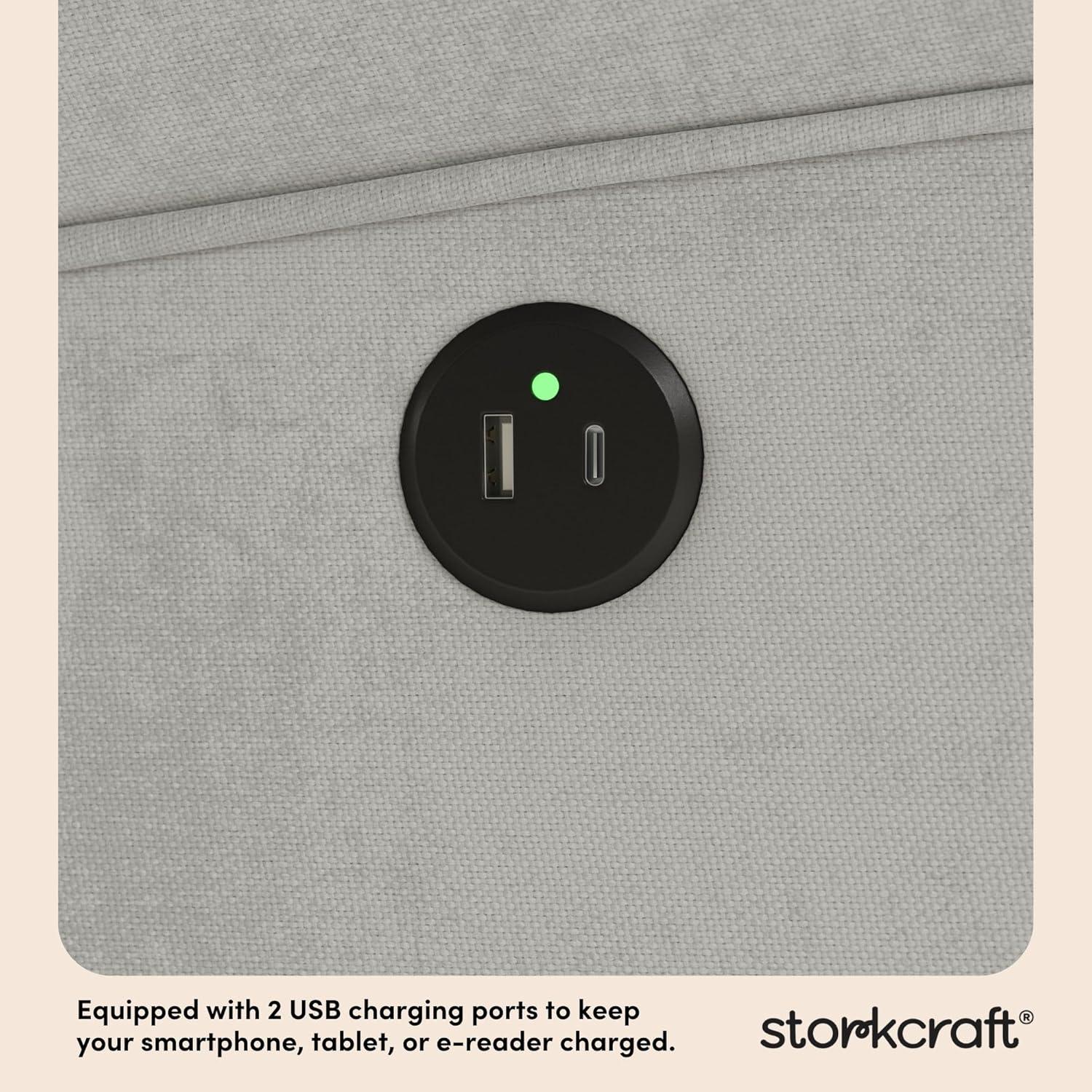 imageStorkcraft Serenity Glider Recliner Nursery Chair with USB Charging Port Ivory Premium Upholstered Nursery Glider Recliner with Manual Recline Function Dual USB ChargingSteel