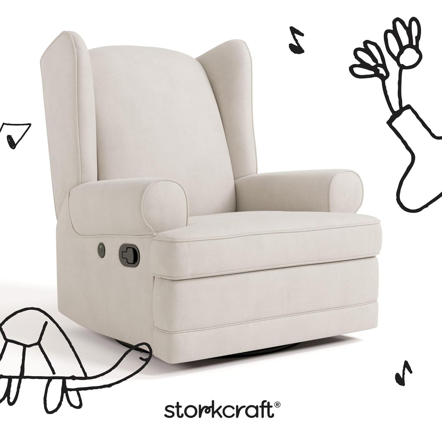 imageStorkcraft Serenity Glider Recliner Nursery Chair with USB Charging Port Ivory Premium Upholstered Nursery Glider Recliner with Manual Recline Function Dual USB ChargingIvory