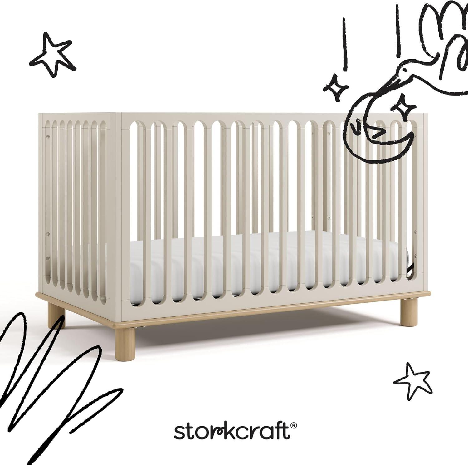 imageStorkcraft Sicily 3in1 Convertible Crib with Toddler Rail Included Driftwood GREENGUARD Gold Certified 100 Solid Wood Converts to Toddler Bed Fits Standard Crib MattressFrosted Oat With Driftwood