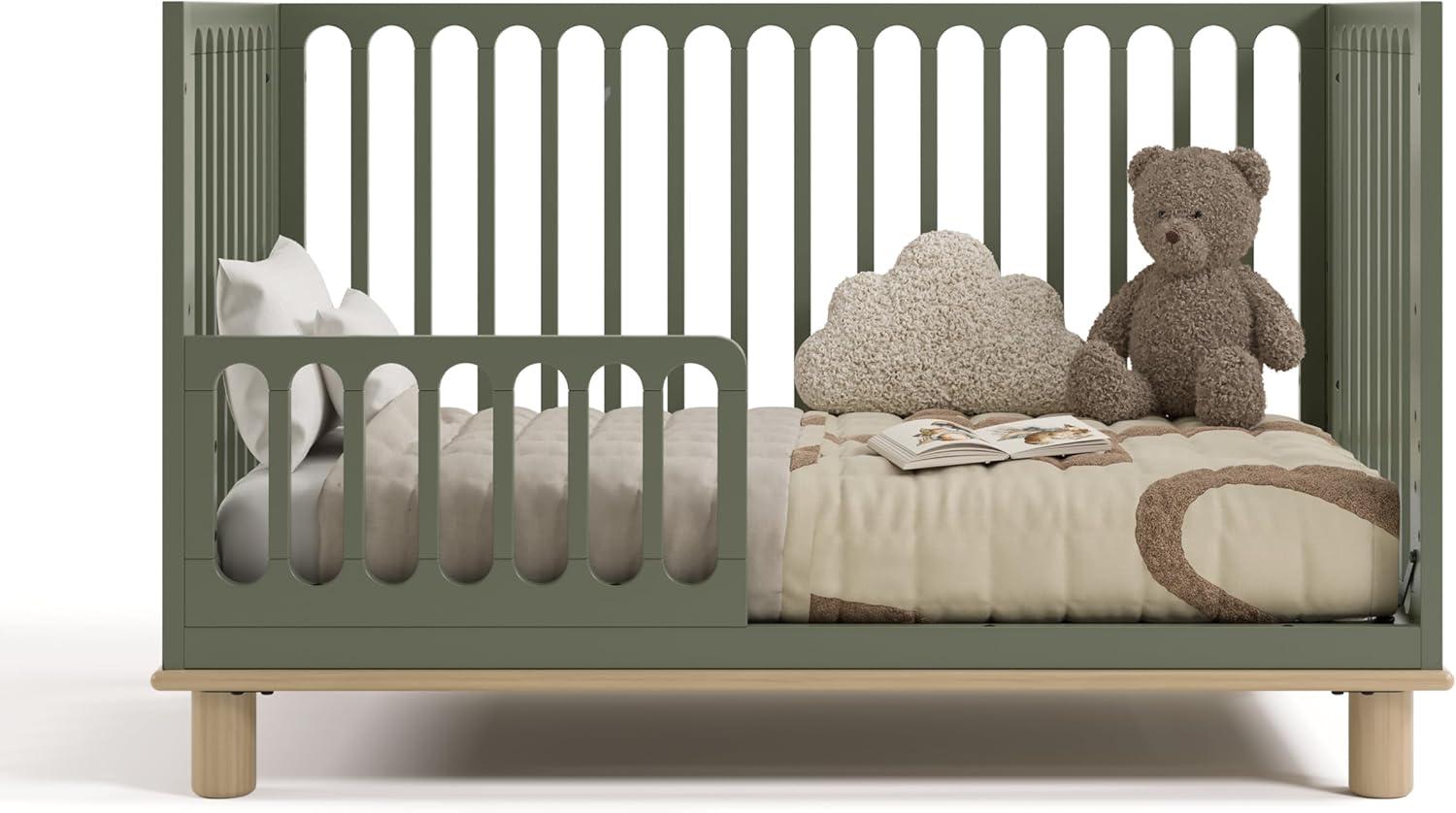 imageStorkcraft Sicily 3in1 Convertible Crib with Toddler Rail Included Driftwood GREENGUARD Gold Certified 100 Solid Wood Converts to Toddler Bed Fits Standard Crib MattressOlive With Driftwood