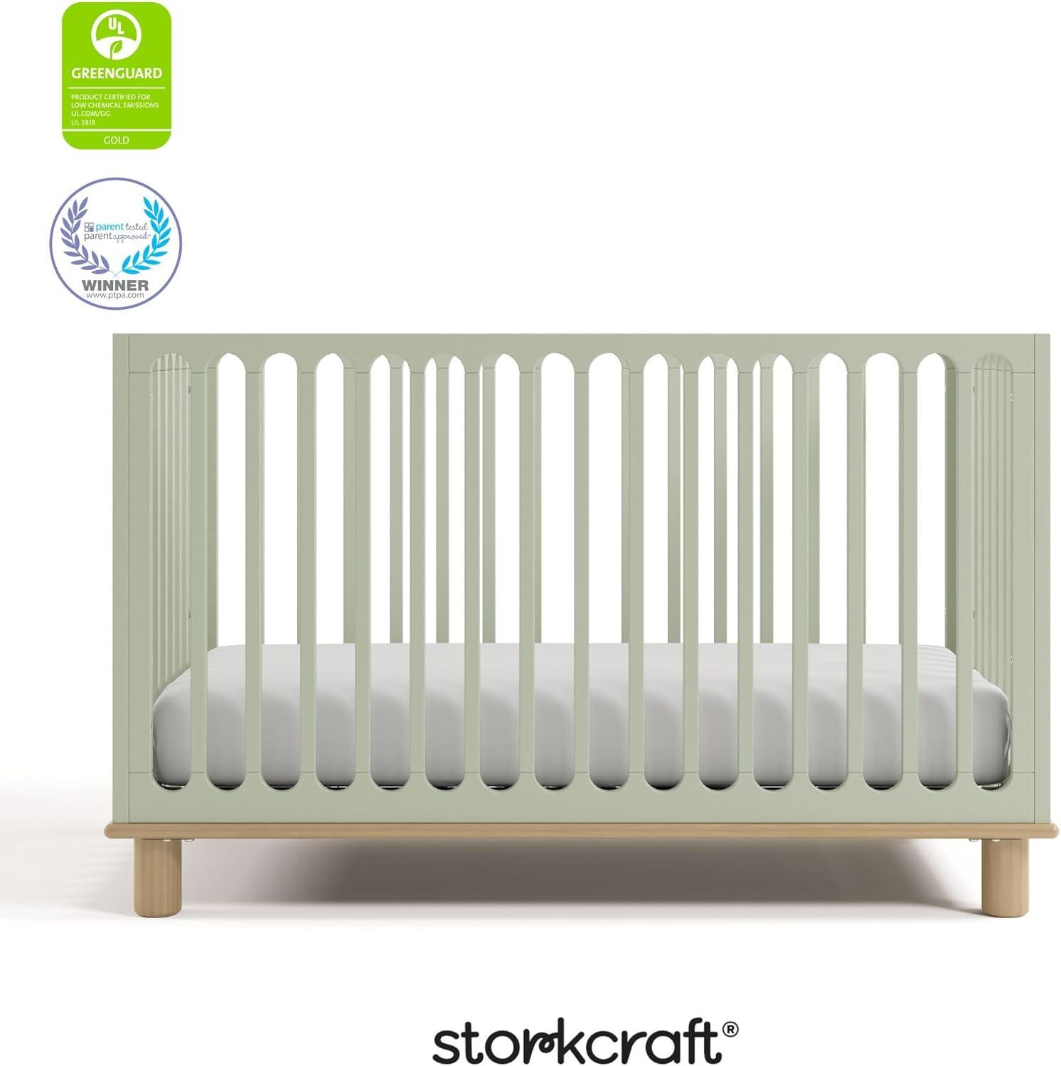 imageStorkcraft Sicily 3in1 Convertible Crib with Toddler Rail Included Driftwood GREENGUARD Gold Certified 100 Solid Wood Converts to Toddler Bed Fits Standard Crib MattressSage With Driftwood