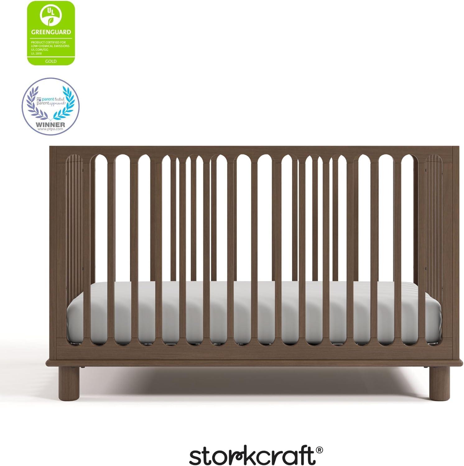 imageStorkcraft Sicily 3in1 Convertible Crib with Toddler Rail Included Driftwood GREENGUARD Gold Certified 100 Solid Wood Converts to Toddler Bed Fits Standard Crib MattressHazelnut