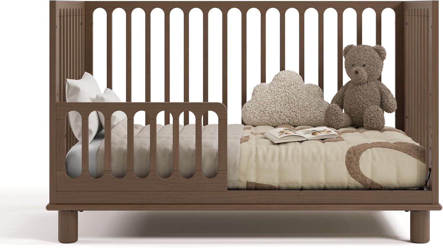 imageStorkcraft Sicily 3in1 Convertible Crib with Toddler Rail Included Driftwood GREENGUARD Gold Certified 100 Solid Wood Converts to Toddler Bed Fits Standard Crib MattressHazelnut