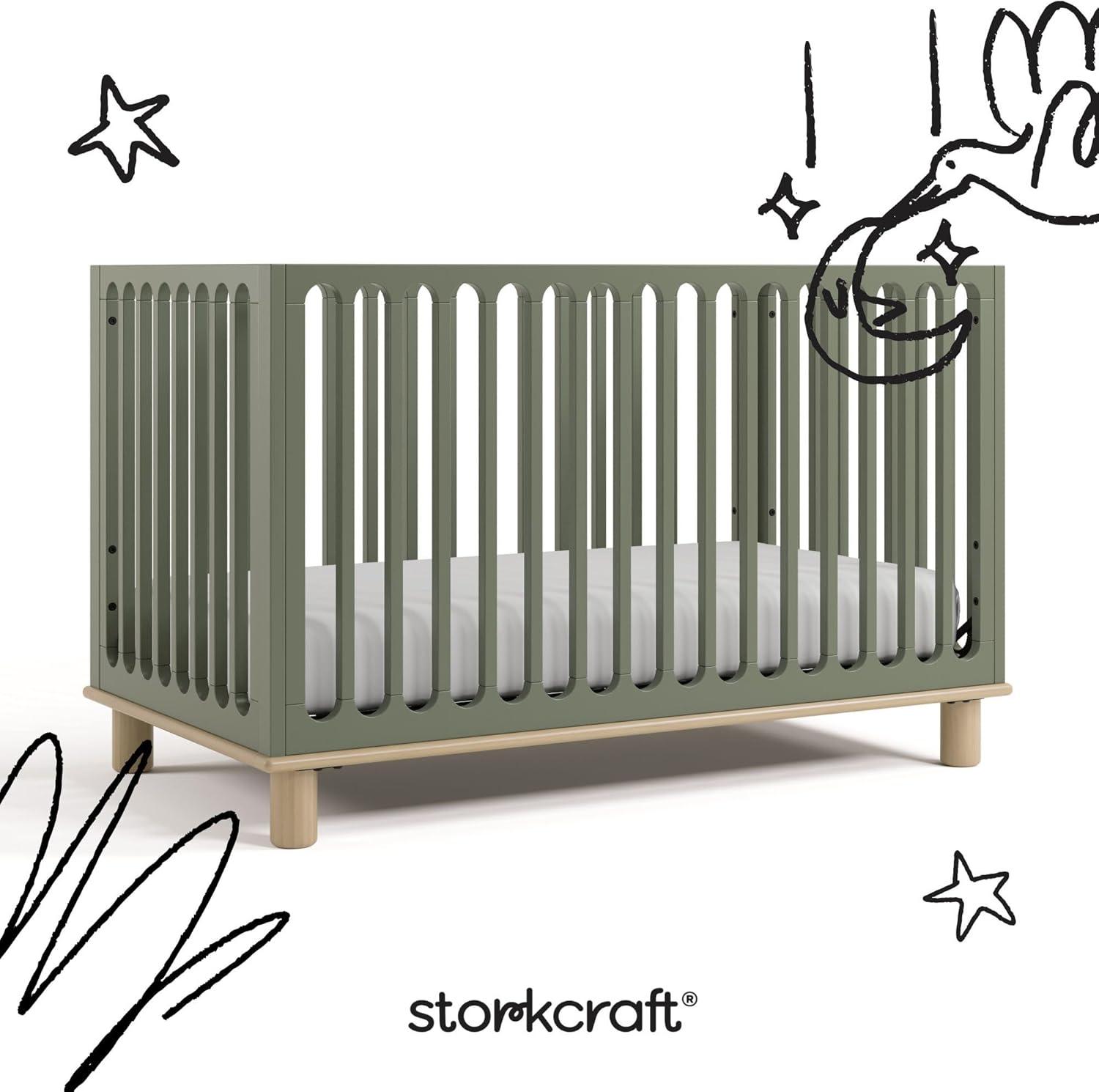 imageStorkcraft Sicily 3in1 Convertible Crib with Toddler Rail Included Driftwood GREENGUARD Gold Certified 100 Solid Wood Converts to Toddler Bed Fits Standard Crib MattressOlive With Driftwood