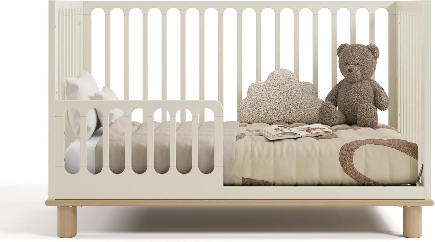 imageStorkcraft Sicily 3in1 Convertible Crib with Toddler Rail Included Driftwood GREENGUARD Gold Certified 100 Solid Wood Converts to Toddler Bed Fits Standard Crib MattressFrosted Oat With Driftwood