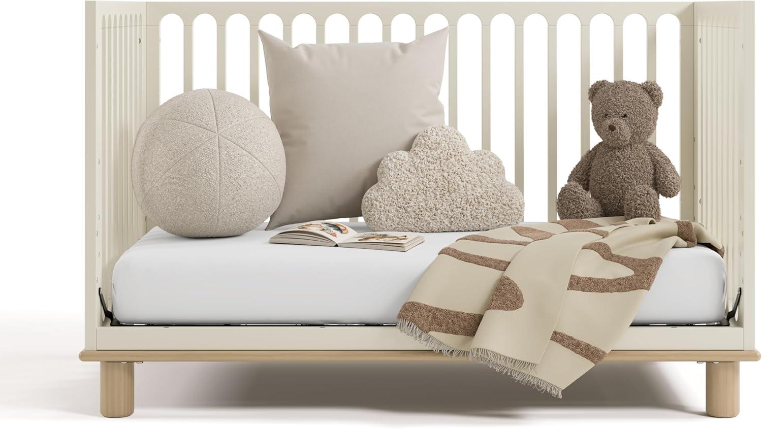 imageStorkcraft Sicily 3in1 Convertible Crib with Toddler Rail Included Driftwood GREENGUARD Gold Certified 100 Solid Wood Converts to Toddler Bed Fits Standard Crib MattressFrosted Oat With Driftwood