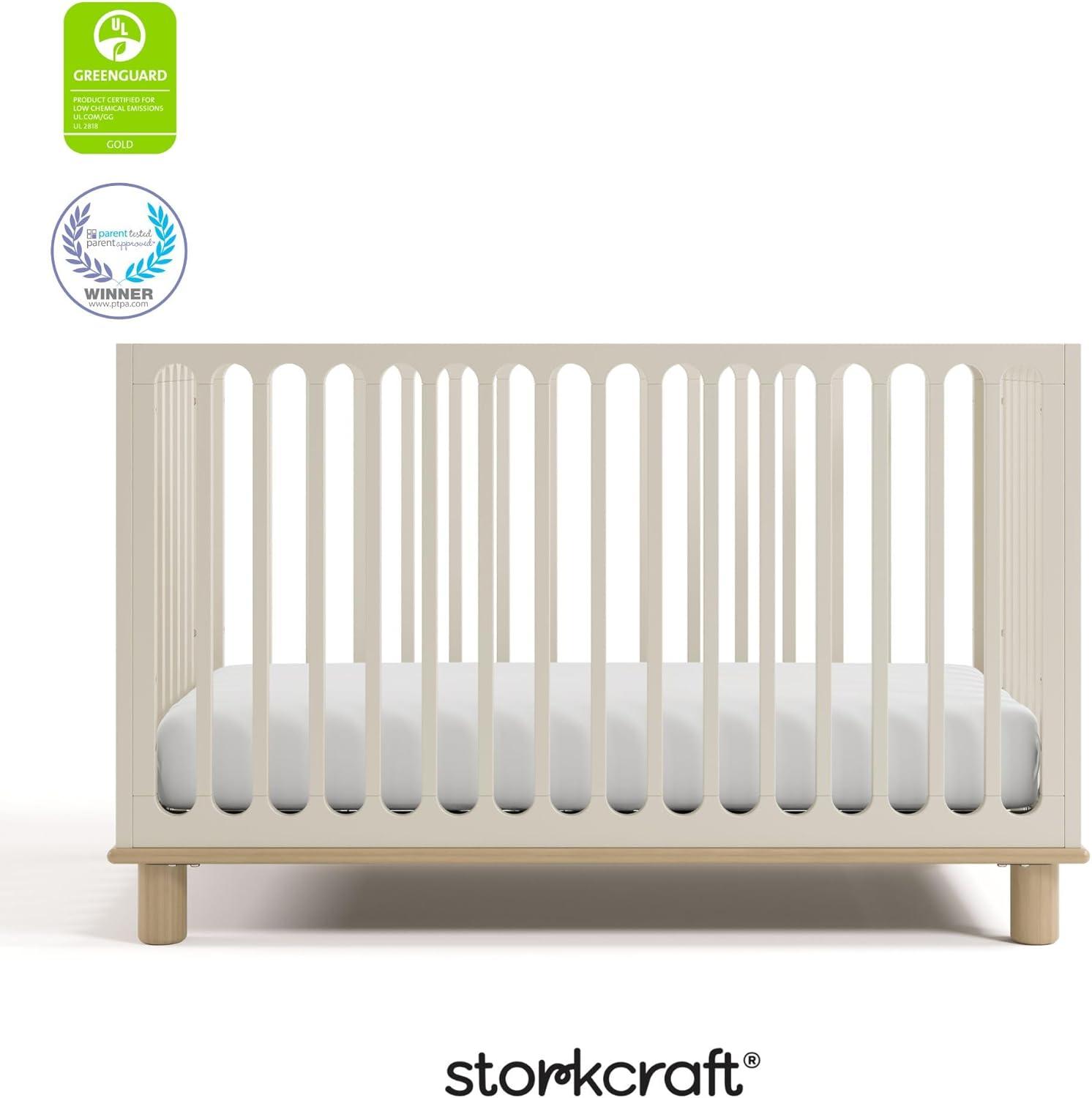 imageStorkcraft Sicily 3in1 Convertible Crib with Toddler Rail Included Driftwood GREENGUARD Gold Certified 100 Solid Wood Converts to Toddler Bed Fits Standard Crib MattressFrosted Oat With Driftwood