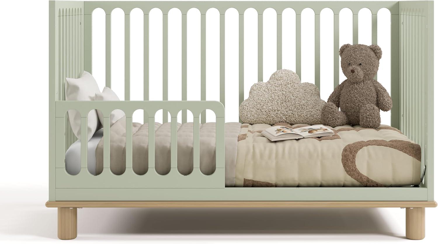 imageStorkcraft Sicily 3in1 Convertible Crib with Toddler Rail Included Driftwood GREENGUARD Gold Certified 100 Solid Wood Converts to Toddler Bed Fits Standard Crib MattressSage With Driftwood