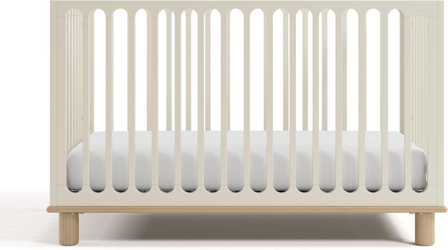 imageStorkcraft Sicily 3in1 Convertible Crib with Toddler Rail Included Driftwood GREENGUARD Gold Certified 100 Solid Wood Converts to Toddler Bed Fits Standard Crib MattressFrosted Oat With Driftwood