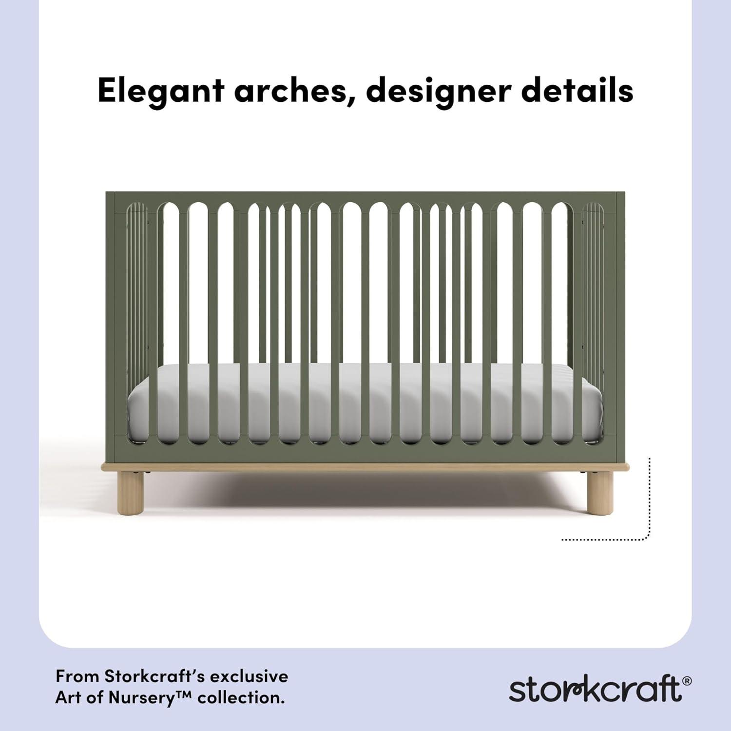 imageStorkcraft Sicily 3in1 Convertible Crib with Toddler Rail Included Driftwood GREENGUARD Gold Certified 100 Solid Wood Converts to Toddler Bed Fits Standard Crib MattressOlive With Driftwood