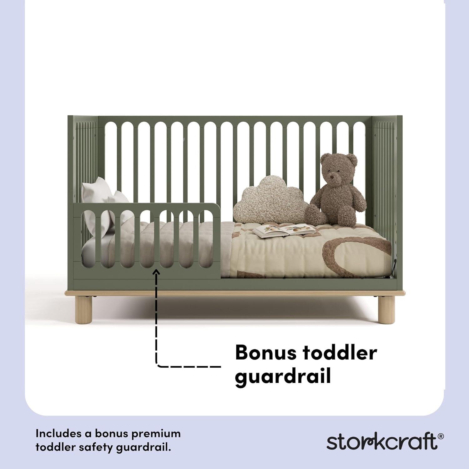 imageStorkcraft Sicily 3in1 Convertible Crib with Toddler Rail Included Driftwood GREENGUARD Gold Certified 100 Solid Wood Converts to Toddler Bed Fits Standard Crib MattressOlive With Driftwood