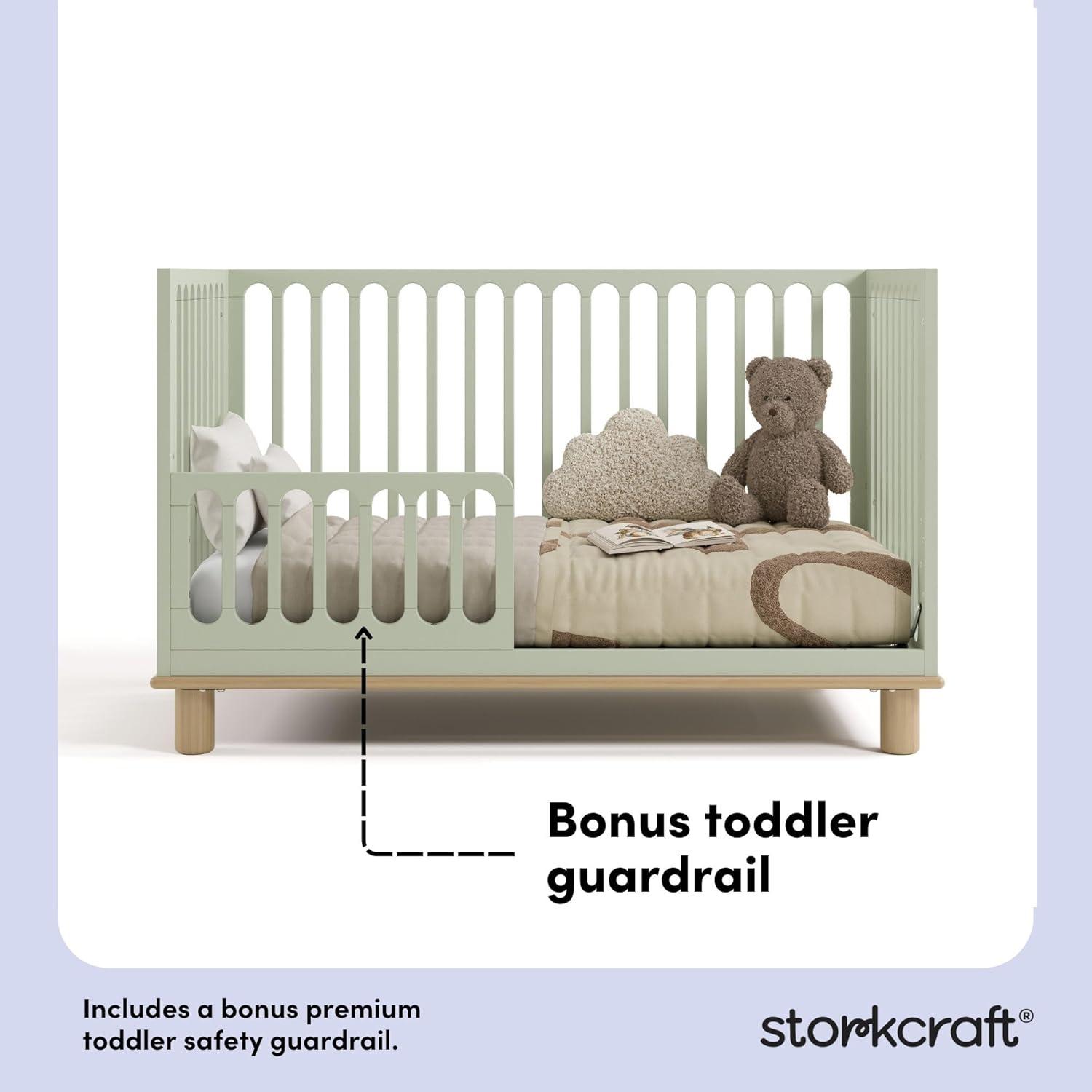 imageStorkcraft Sicily 3in1 Convertible Crib with Toddler Rail Included Driftwood GREENGUARD Gold Certified 100 Solid Wood Converts to Toddler Bed Fits Standard Crib MattressSage With Driftwood