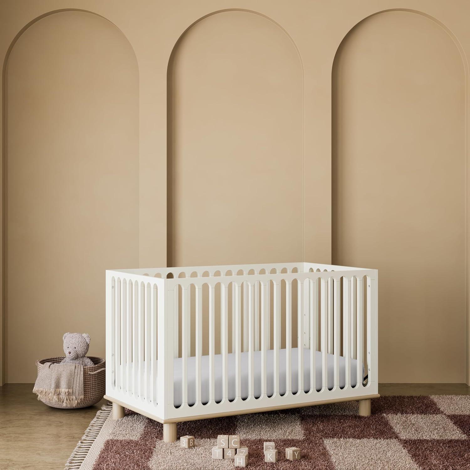 imageStorkcraft Sicily 3in1 Convertible Crib with Toddler Rail Included Driftwood GREENGUARD Gold Certified 100 Solid Wood Converts to Toddler Bed Fits Standard Crib MattressFrosted Oat With Driftwood