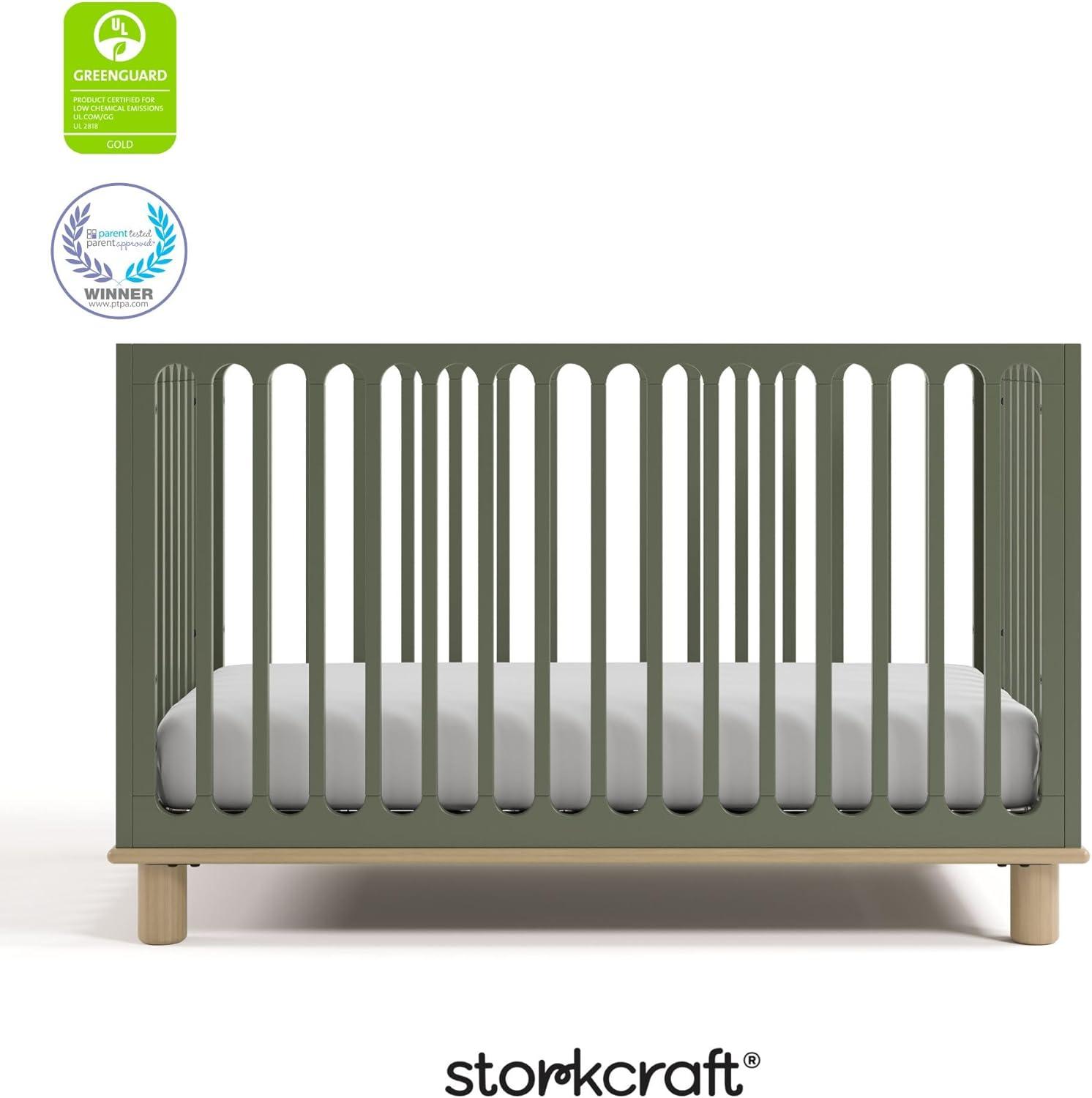 imageStorkcraft Sicily 3in1 Convertible Crib with Toddler Rail Included Driftwood GREENGUARD Gold Certified 100 Solid Wood Converts to Toddler Bed Fits Standard Crib MattressOlive With Driftwood