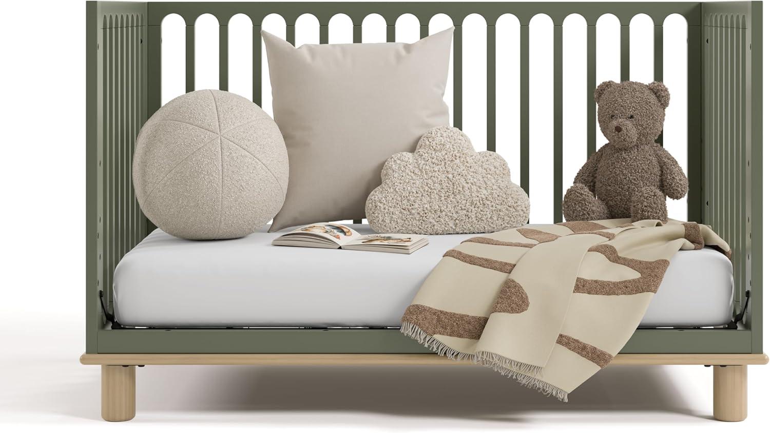 imageStorkcraft Sicily 3in1 Convertible Crib with Toddler Rail Included Driftwood GREENGUARD Gold Certified 100 Solid Wood Converts to Toddler Bed Fits Standard Crib MattressOlive With Driftwood