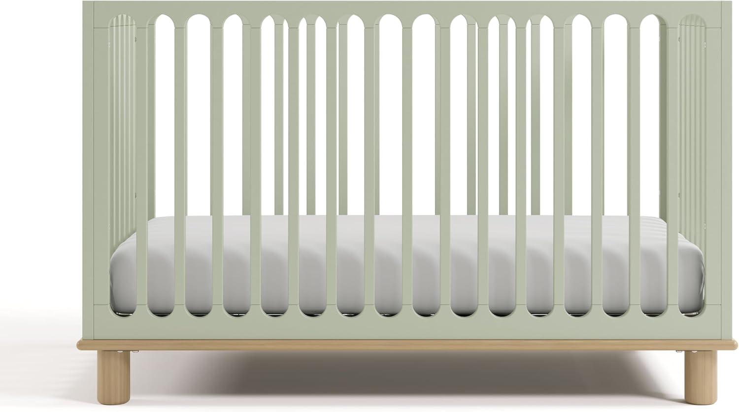 imageStorkcraft Sicily 3in1 Convertible Crib with Toddler Rail Included Driftwood GREENGUARD Gold Certified 100 Solid Wood Converts to Toddler Bed Fits Standard Crib MattressSage With Driftwood