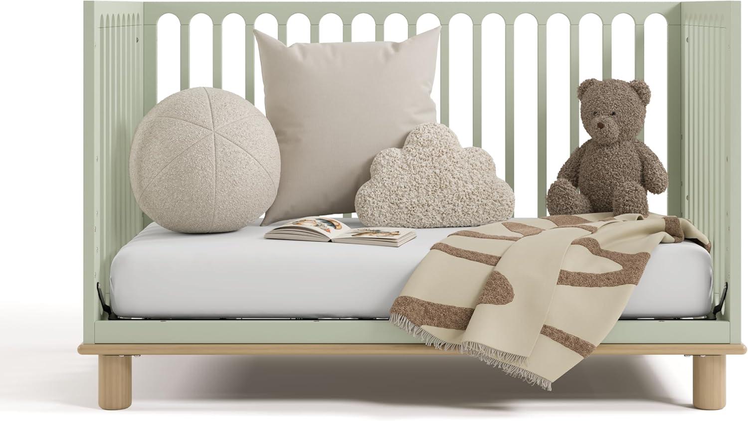 imageStorkcraft Sicily 3in1 Convertible Crib with Toddler Rail Included Driftwood GREENGUARD Gold Certified 100 Solid Wood Converts to Toddler Bed Fits Standard Crib MattressSage With Driftwood