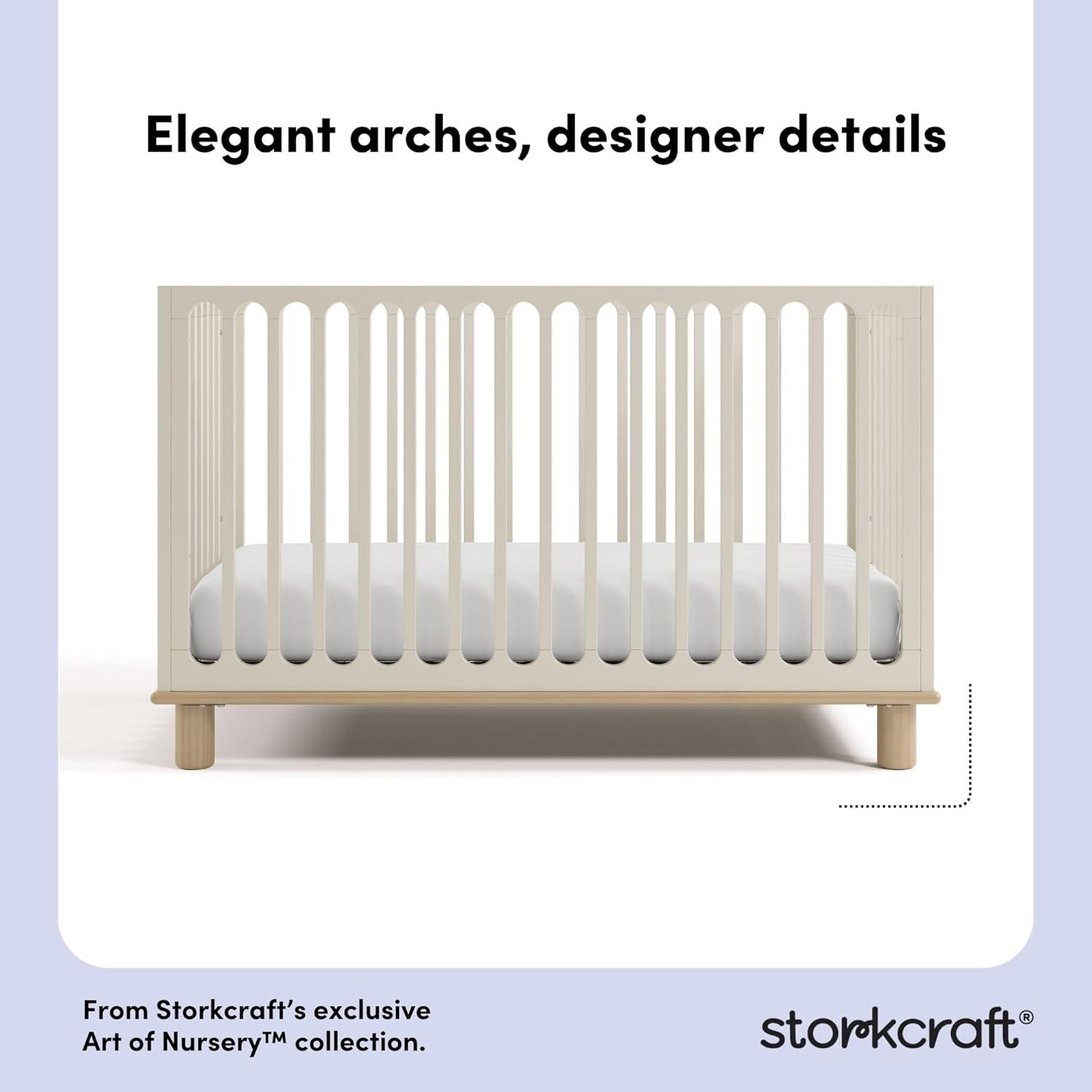 imageStorkcraft Sicily 3in1 Convertible Crib with Toddler Rail Included Driftwood GREENGUARD Gold Certified 100 Solid Wood Converts to Toddler Bed Fits Standard Crib MattressFrosted Oat With Driftwood