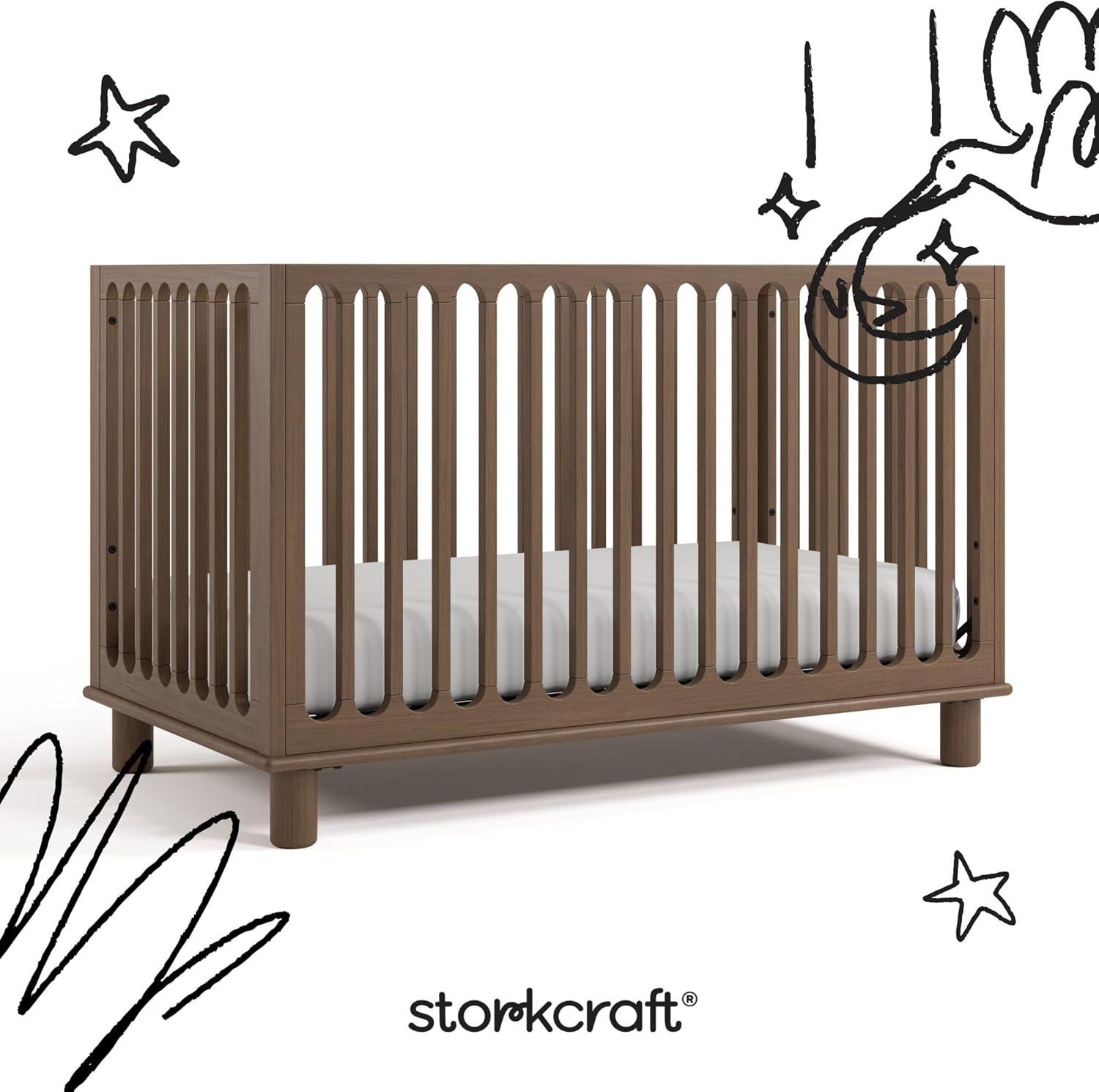 imageStorkcraft Sicily 3in1 Convertible Crib with Toddler Rail Included Driftwood GREENGUARD Gold Certified 100 Solid Wood Converts to Toddler Bed Fits Standard Crib MattressHazelnut