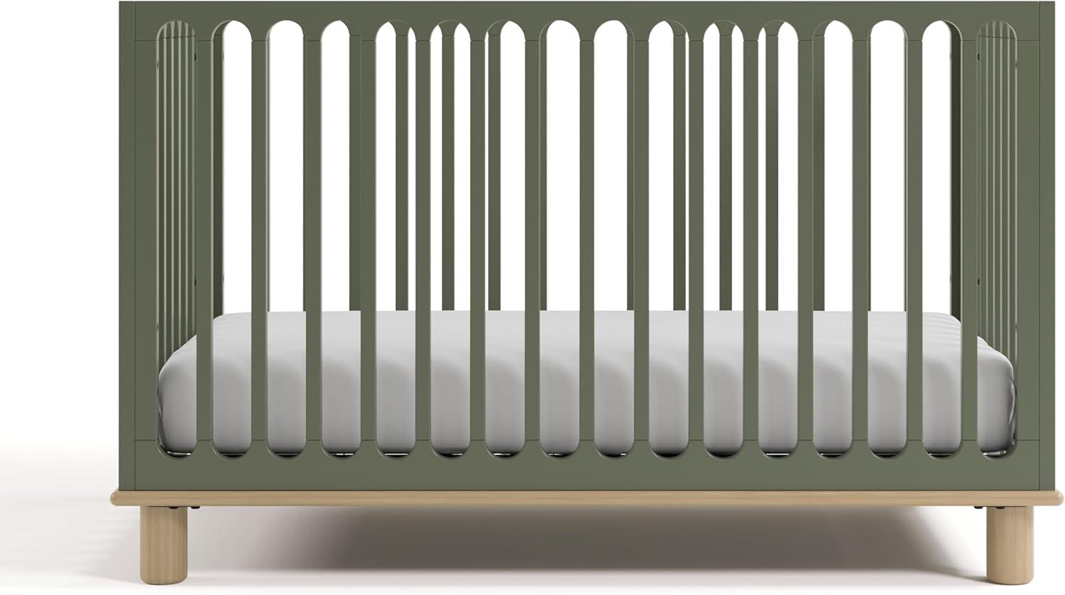 imageStorkcraft Sicily 3in1 Convertible Crib with Toddler Rail Included Driftwood GREENGUARD Gold Certified 100 Solid Wood Converts to Toddler Bed Fits Standard Crib MattressOlive With Driftwood