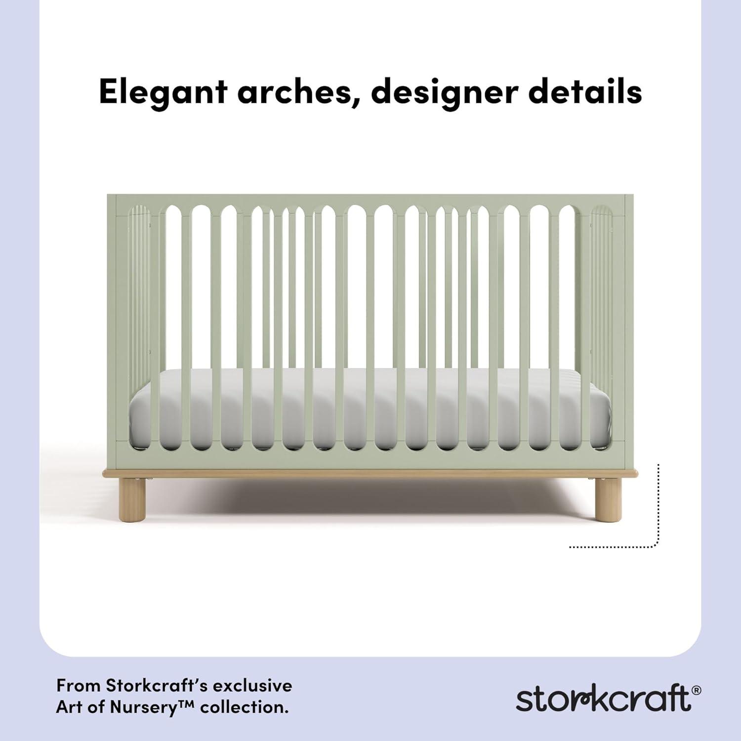 imageStorkcraft Sicily 3in1 Convertible Crib with Toddler Rail Included Driftwood GREENGUARD Gold Certified 100 Solid Wood Converts to Toddler Bed Fits Standard Crib MattressSage With Driftwood