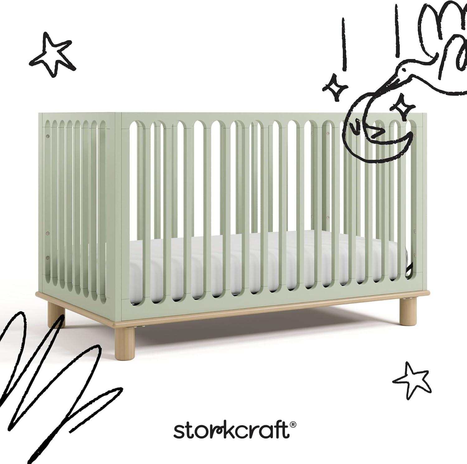 imageStorkcraft Sicily 3in1 Convertible Crib with Toddler Rail Included Driftwood GREENGUARD Gold Certified 100 Solid Wood Converts to Toddler Bed Fits Standard Crib MattressSage With Driftwood