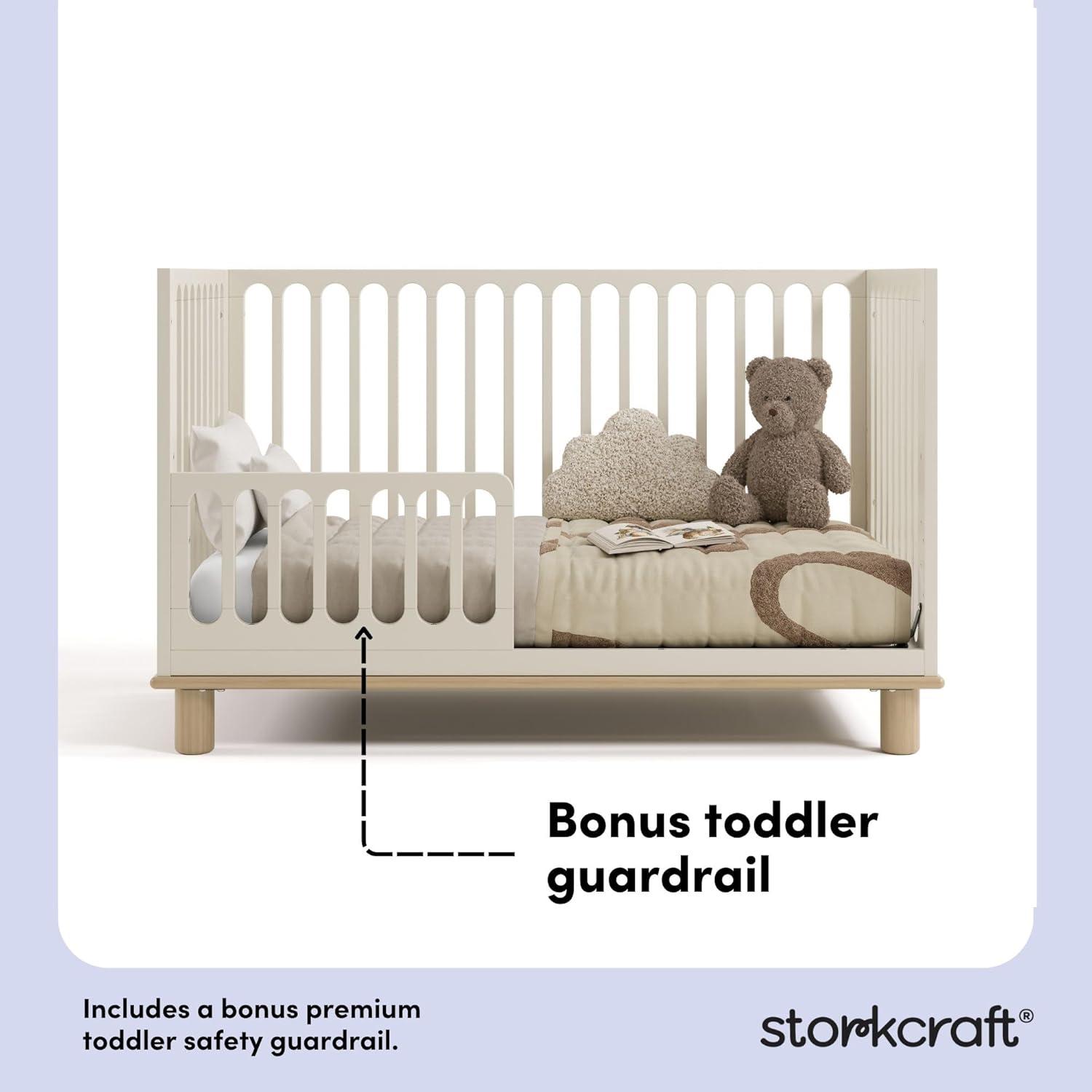 imageStorkcraft Sicily 3in1 Convertible Crib with Toddler Rail Included Driftwood GREENGUARD Gold Certified 100 Solid Wood Converts to Toddler Bed Fits Standard Crib MattressFrosted Oat With Driftwood