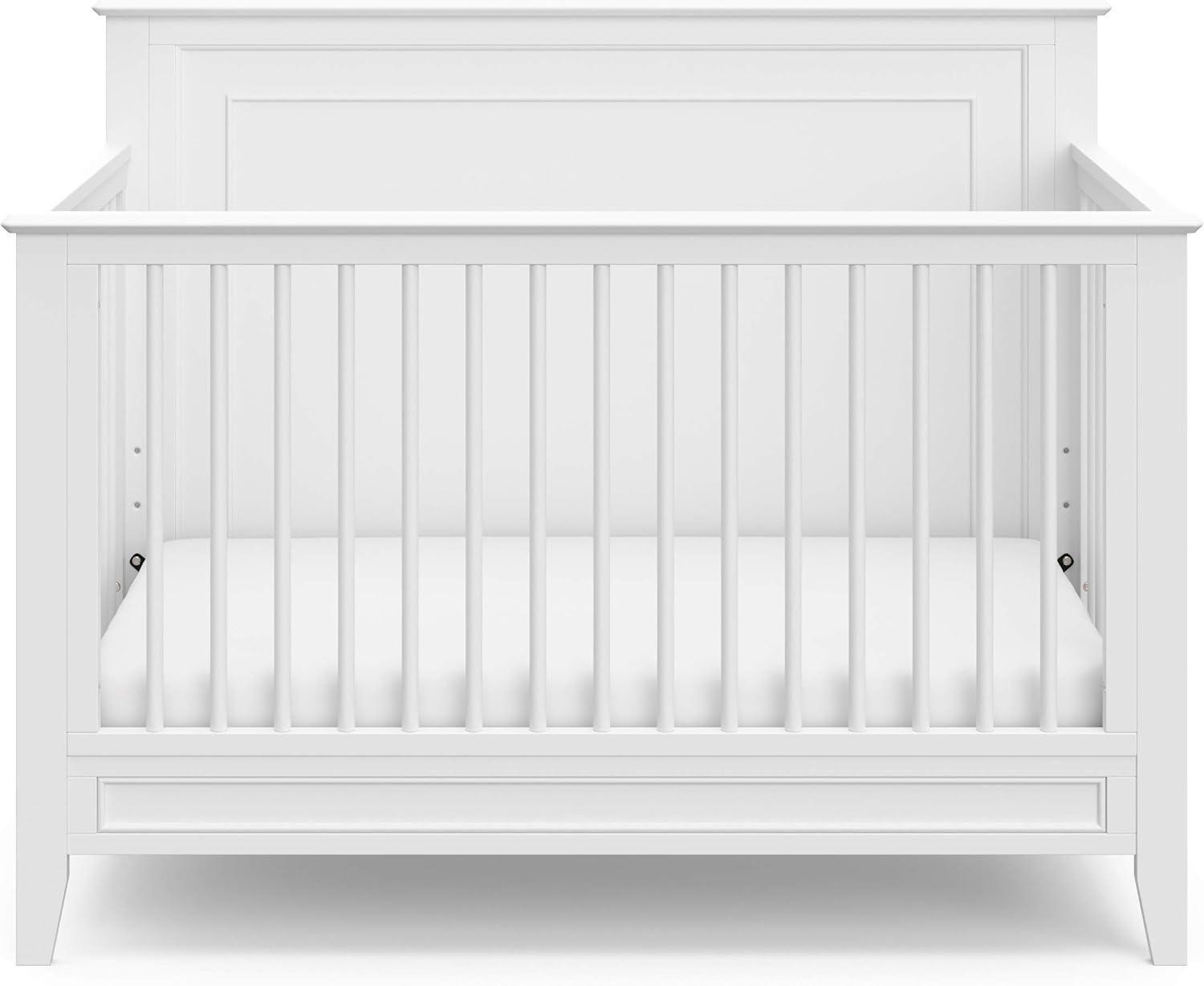 imageStorkcraft Solstice 5In1 Convertible Crib White GREENGUARD Gold Certified Converts to Toddler Bed and FullSize Bed Fits Standard FullSize Crib Mattress Adjustable Mattress Support BaseWhite