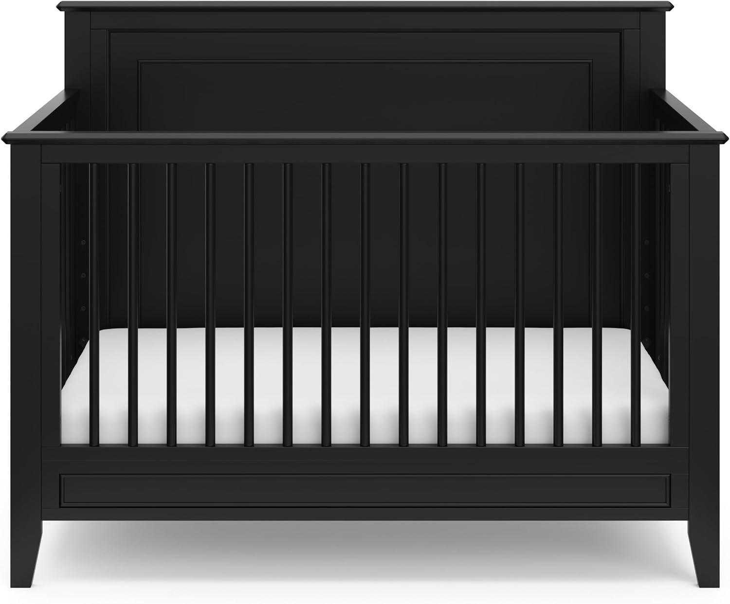 imageStorkcraft Solstice 5In1 Convertible Crib White GREENGUARD Gold Certified Converts to Toddler Bed and FullSize Bed Fits Standard FullSize Crib Mattress Adjustable Mattress Support BaseBlack