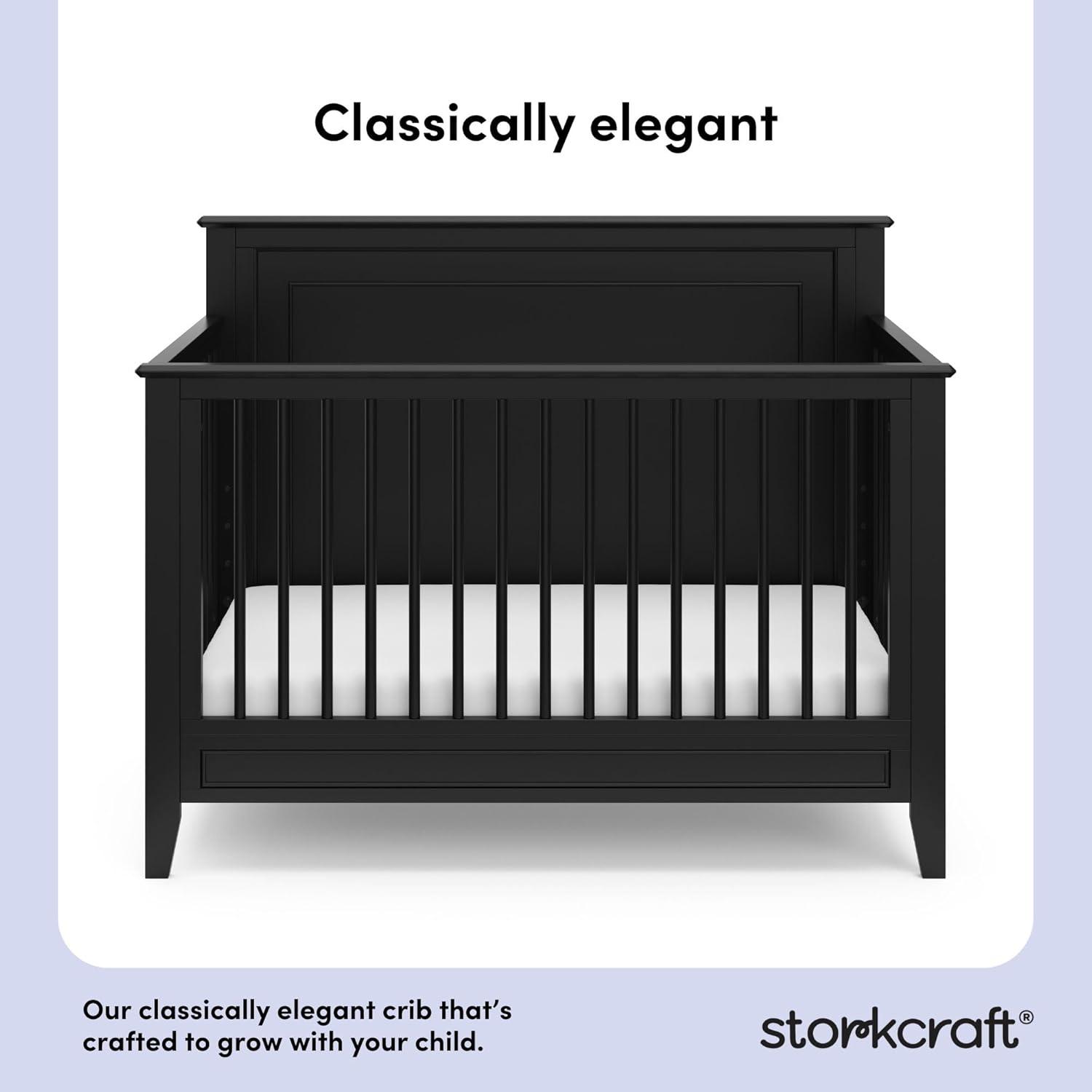 imageStorkcraft Solstice 5In1 Convertible Crib White GREENGUARD Gold Certified Converts to Toddler Bed and FullSize Bed Fits Standard FullSize Crib Mattress Adjustable Mattress Support BaseBlack