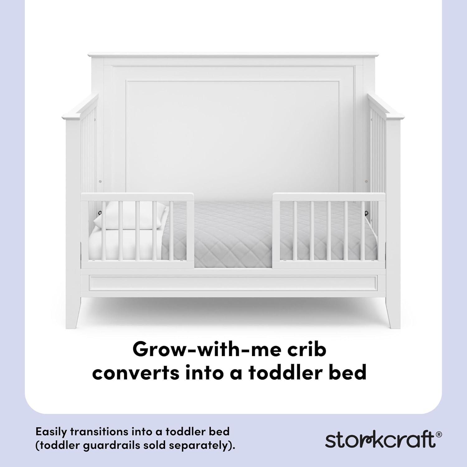 imageStorkcraft Solstice 5In1 Convertible Crib White GREENGUARD Gold Certified Converts to Toddler Bed and FullSize Bed Fits Standard FullSize Crib Mattress Adjustable Mattress Support BaseWhite