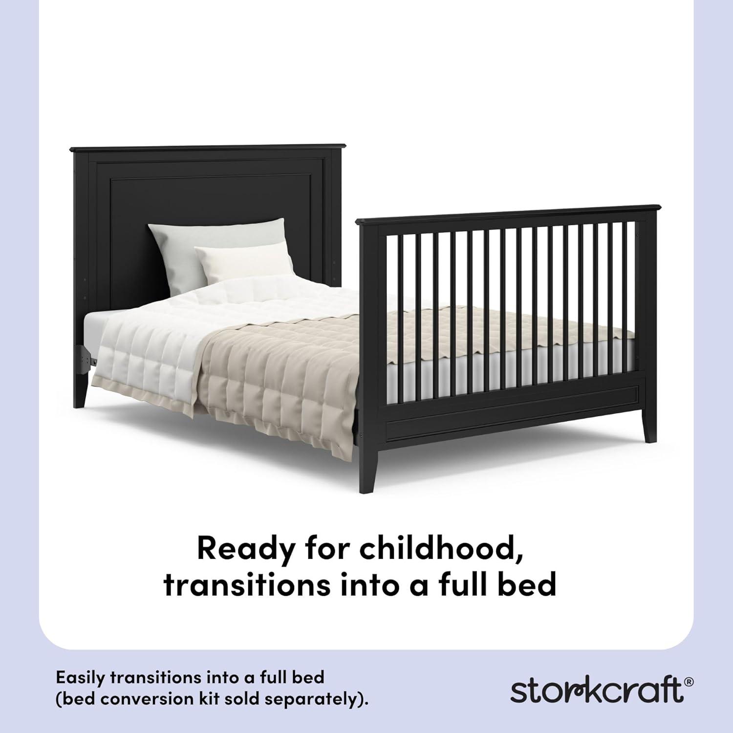 imageStorkcraft Solstice 5In1 Convertible Crib White GREENGUARD Gold Certified Converts to Toddler Bed and FullSize Bed Fits Standard FullSize Crib Mattress Adjustable Mattress Support BaseBlack