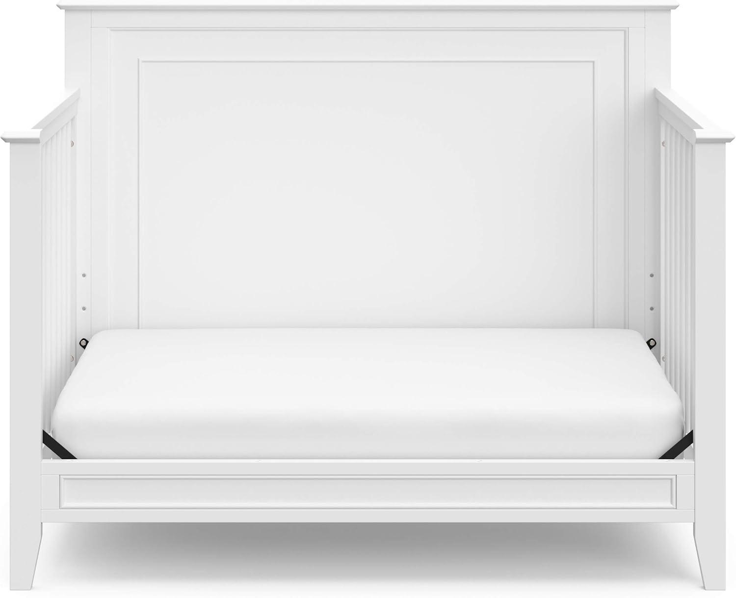 imageStorkcraft Solstice 5In1 Convertible Crib White GREENGUARD Gold Certified Converts to Toddler Bed and FullSize Bed Fits Standard FullSize Crib Mattress Adjustable Mattress Support BaseWhite