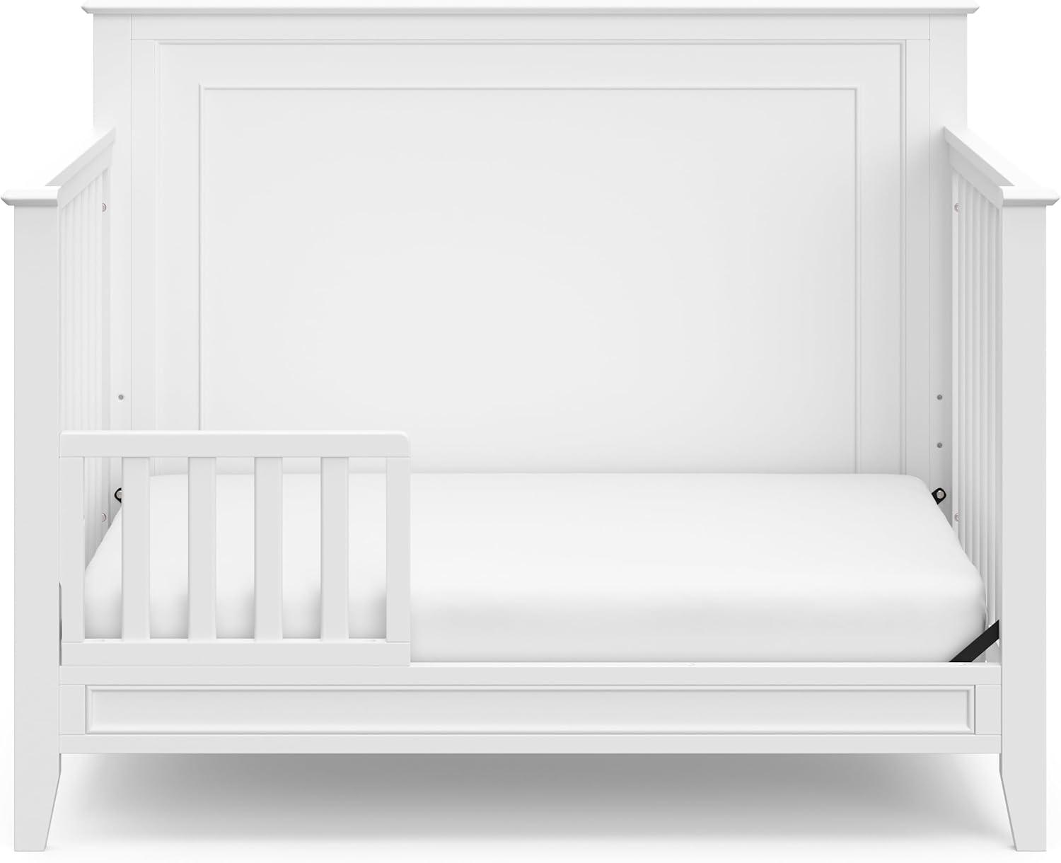 imageStorkcraft Solstice 5In1 Convertible Crib White GREENGUARD Gold Certified Converts to Toddler Bed and FullSize Bed Fits Standard FullSize Crib Mattress Adjustable Mattress Support BaseWhite