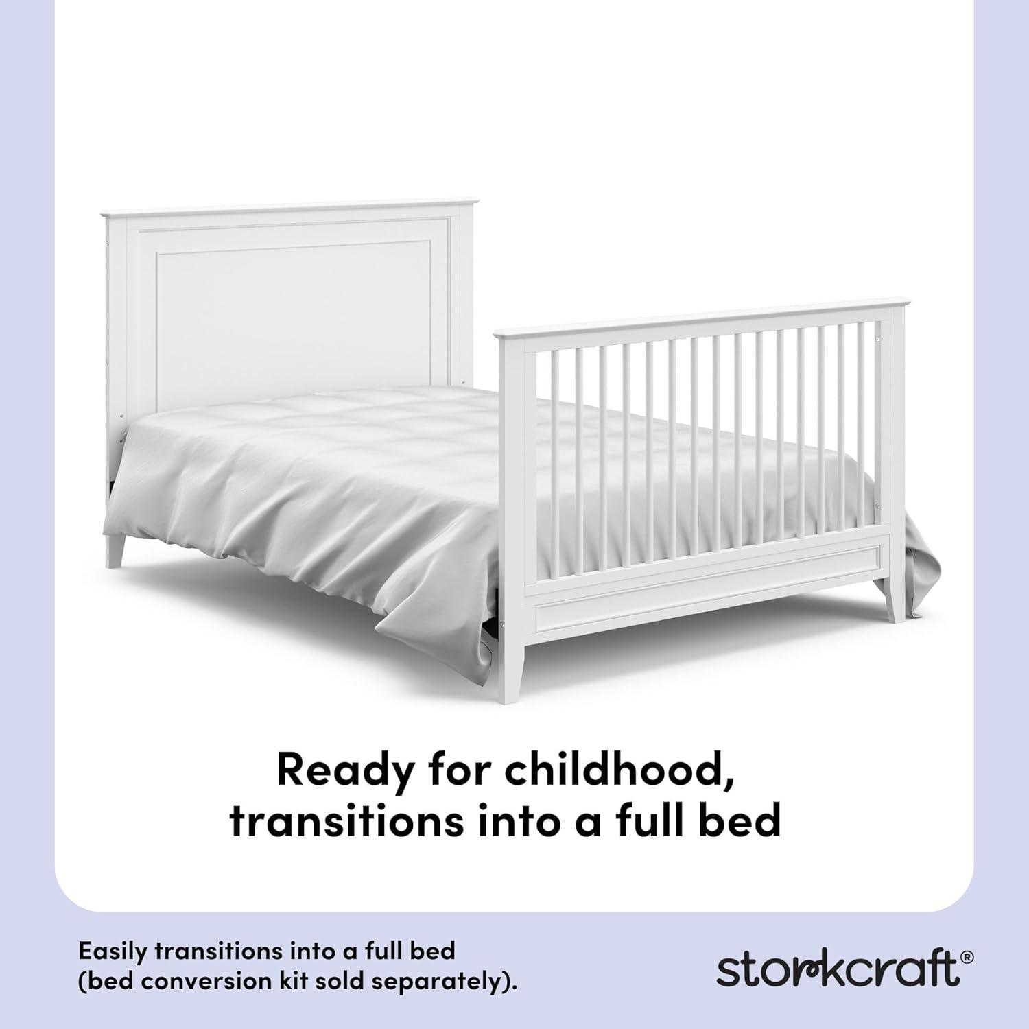 imageStorkcraft Solstice 5In1 Convertible Crib White GREENGUARD Gold Certified Converts to Toddler Bed and FullSize Bed Fits Standard FullSize Crib Mattress Adjustable Mattress Support BaseWhite