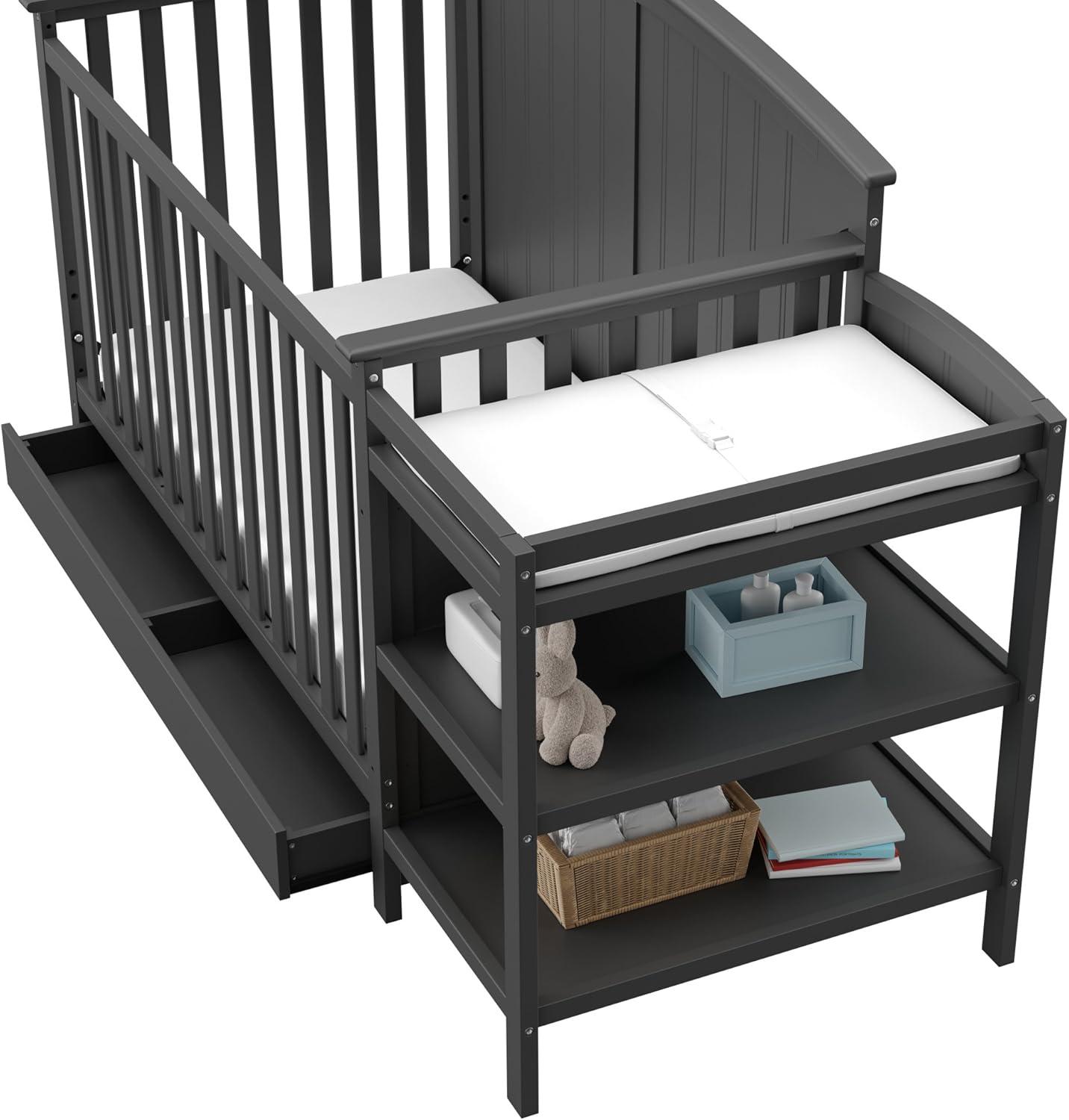 imageStorkcraft Steveston 5in1 Convertible Crib and Changer with Drawer Gray GREENGUARD Gold Certified Crib and Changing Table Combo with Drawer Converts to Toddler Bed Daybed and FullSize BedGrey
