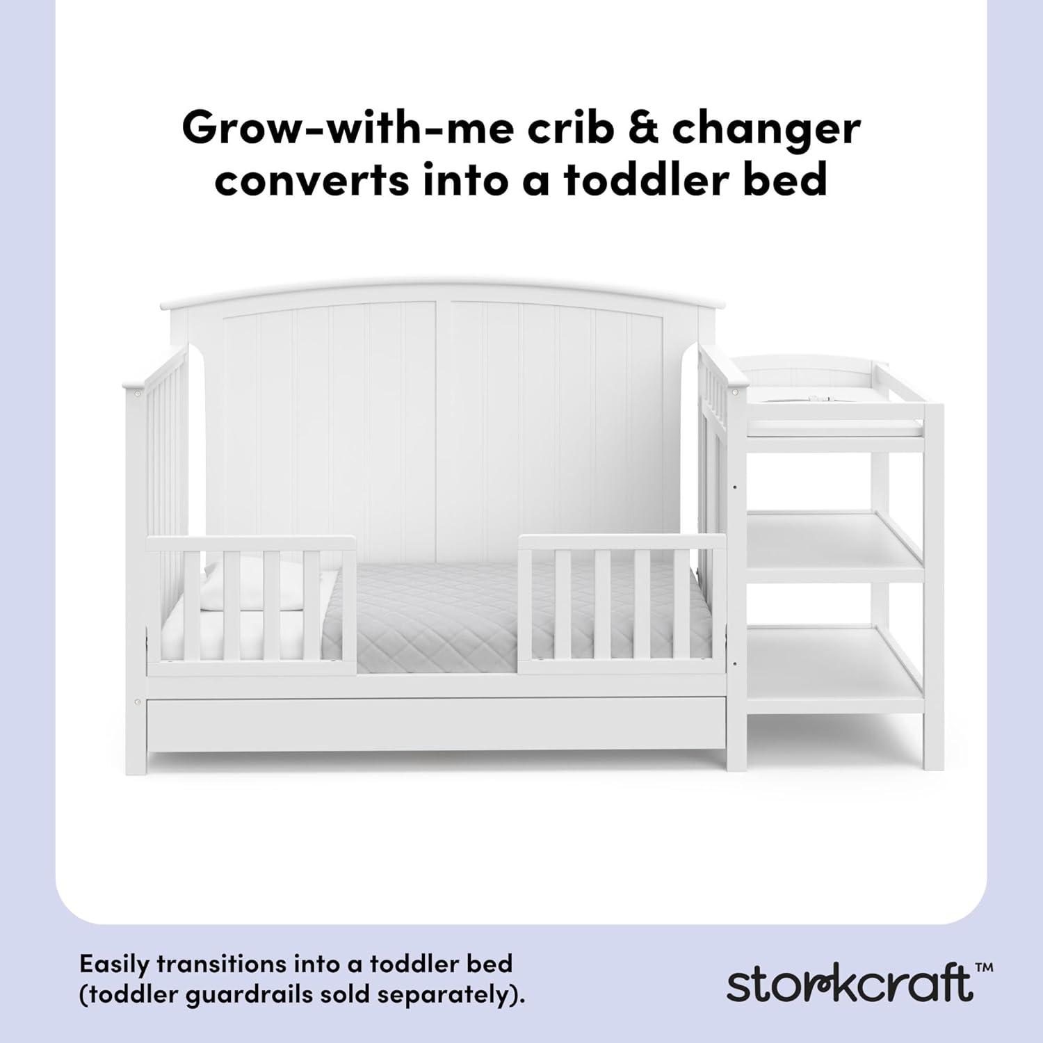 imageStorkcraft Steveston 5in1 Convertible Crib and Changer with Drawer Gray GREENGUARD Gold Certified Crib and Changing Table Combo with Drawer Converts to Toddler Bed Daybed and FullSize BedWhite
