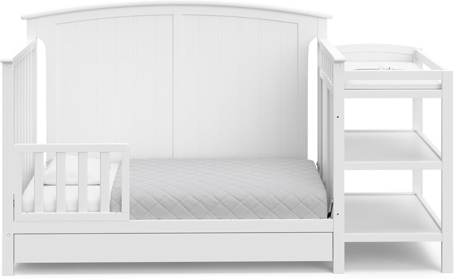 imageStorkcraft Steveston 5in1 Convertible Crib and Changer with Drawer Gray GREENGUARD Gold Certified Crib and Changing Table Combo with Drawer Converts to Toddler Bed Daybed and FullSize BedWhite